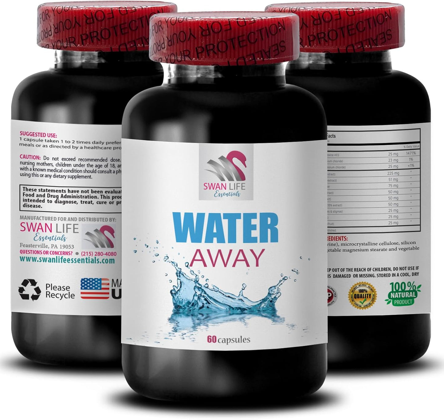 Natural Diuretic Complex Capsules for Water Balance and Fluid Support - 2 Bottles, 120 Capsules - Swan Life Essentials