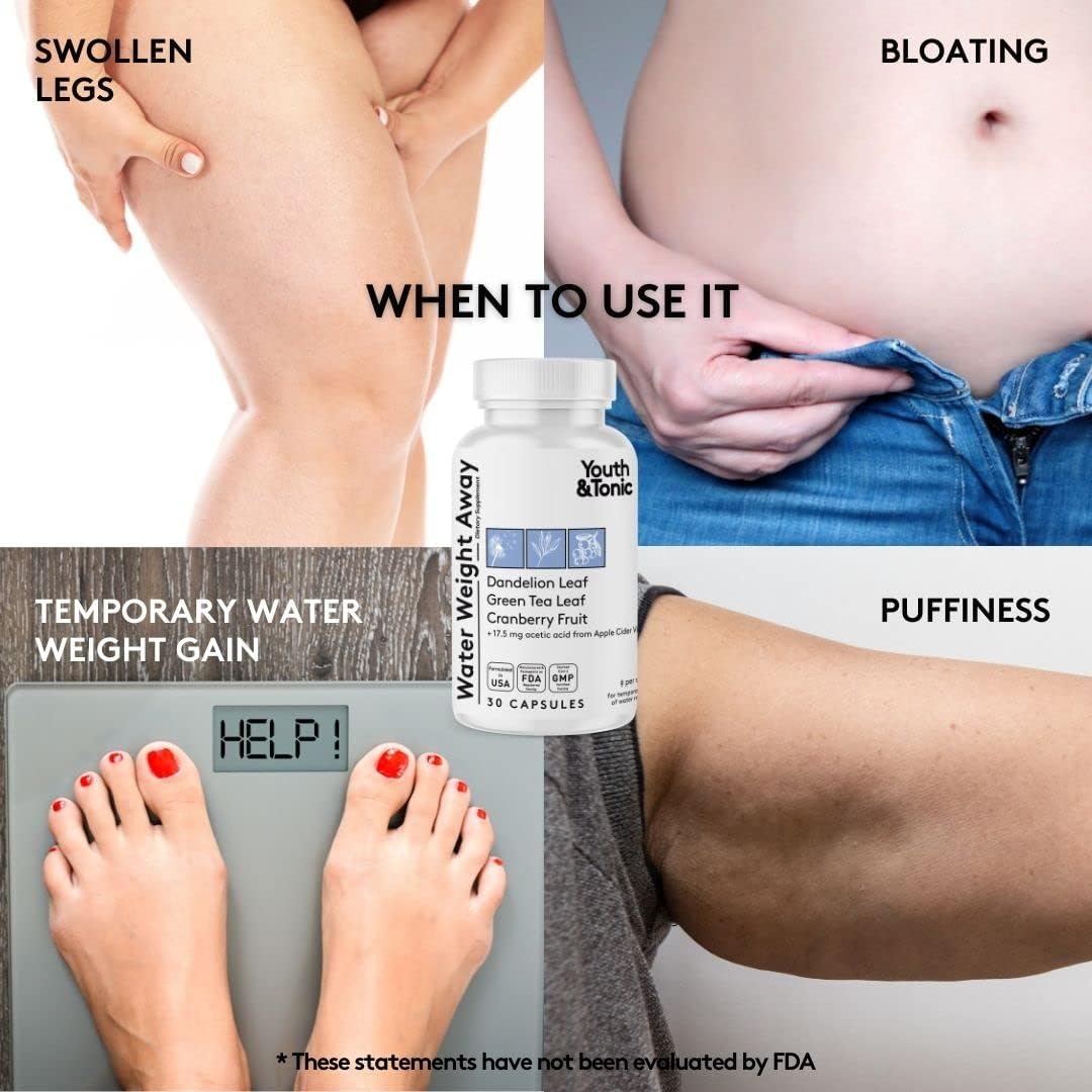 Natural Diuretic Pills for Water Retention & Bloating - Herbal Supplement for Men & Women - 30 Capsules with Potassium - Caffeine Free