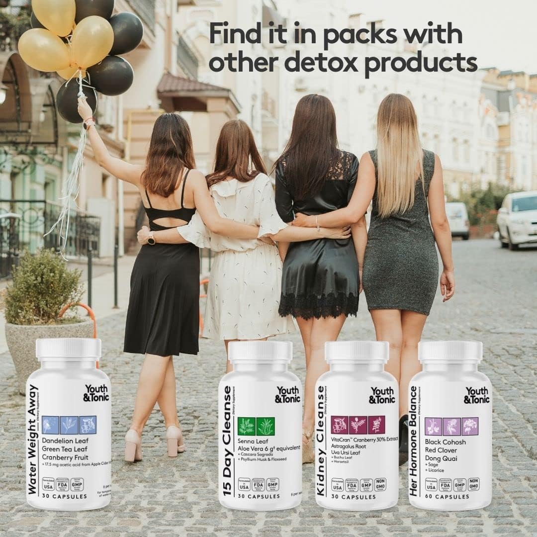 Natural Diuretic Pills for Water Retention & Bloating - Herbal Supplement for Men & Women - 30 Capsules with Potassium - Caffeine Free