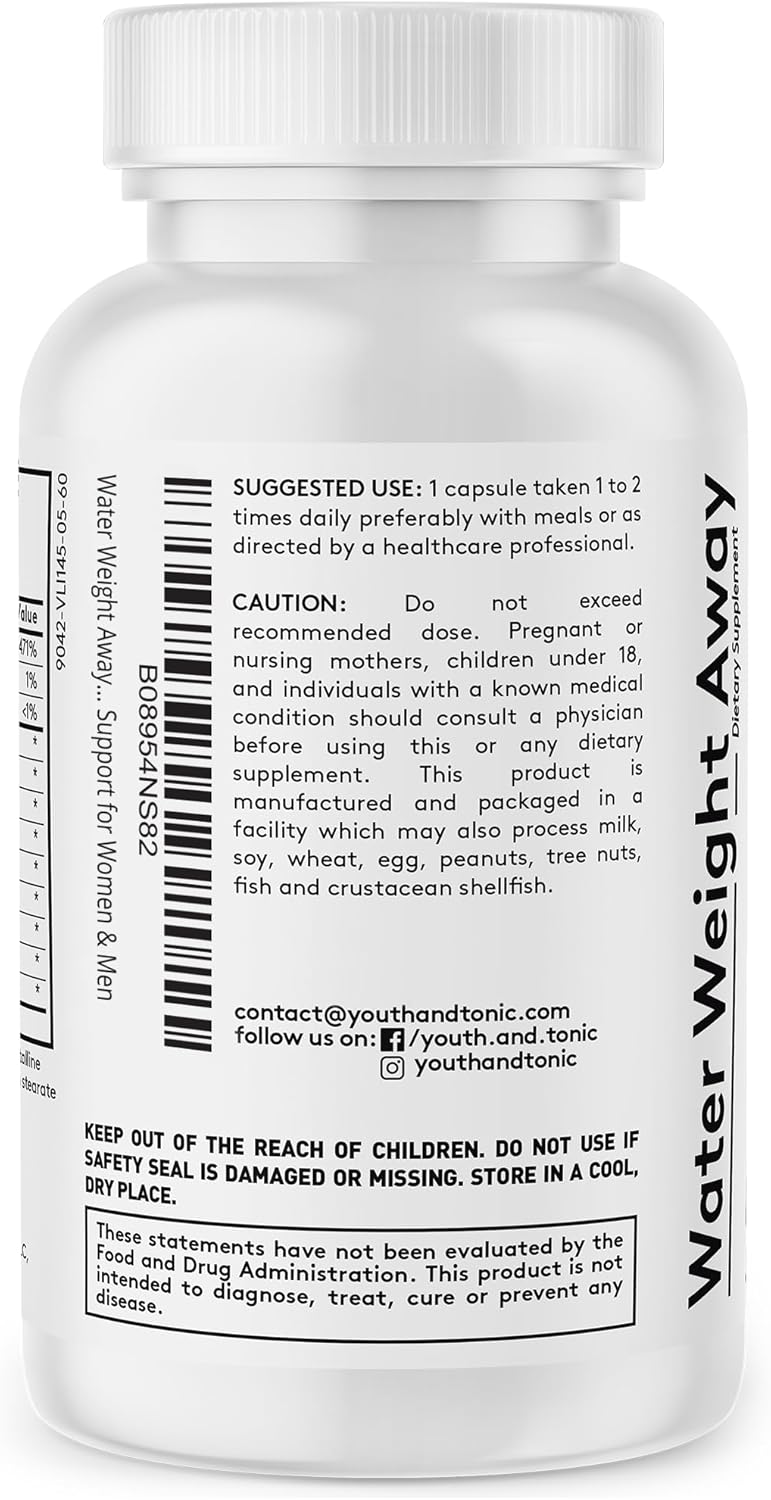Natural Diuretic Pills for Water Retention & Bloating - Herbal Supplement for Men & Women - 30 Capsules with Potassium - Caffeine Free