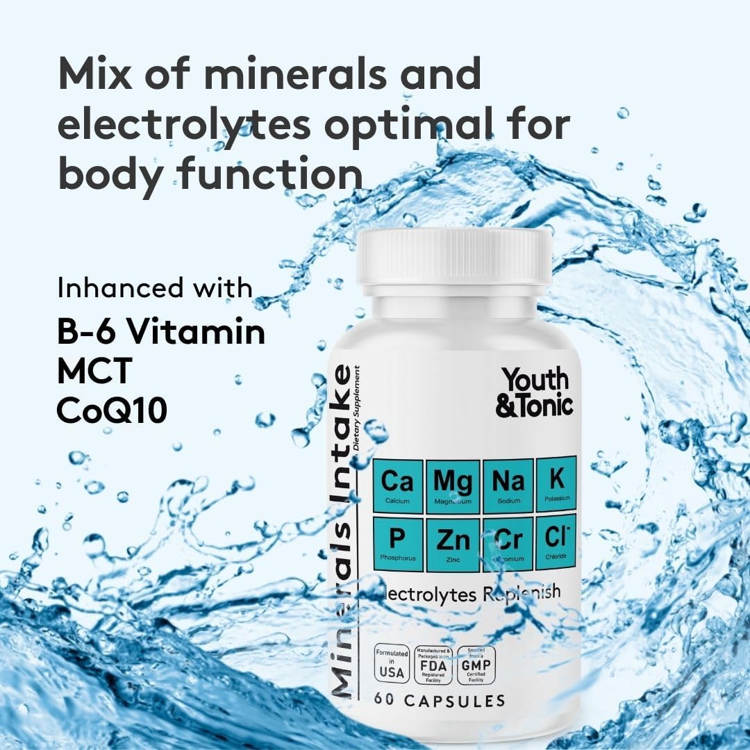 Natural Diuretic Supplement with Electrolytes for Belly Bloating & Water Retention - 120 Capsules by Youth & Tonic