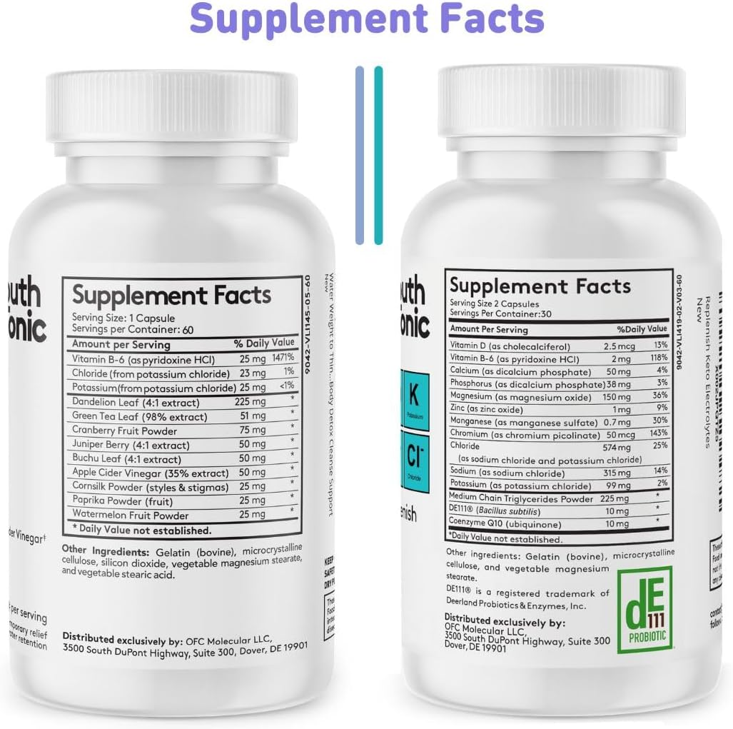 Natural Diuretic Supplement with Electrolytes for Belly Bloating & Water Retention - 120 Capsules by Youth & Tonic
