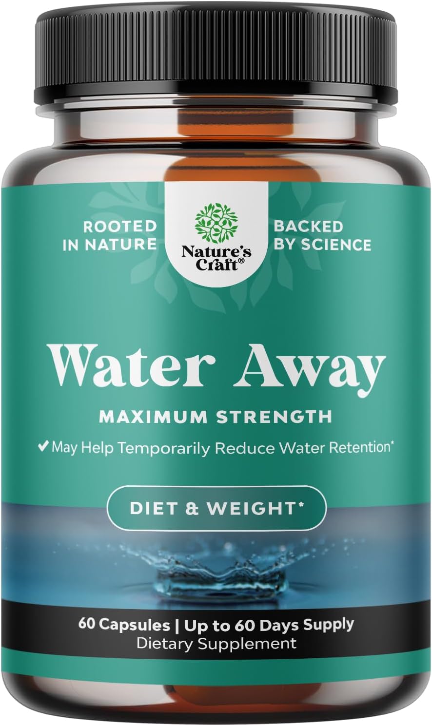 Natural Diuretic Water Away Supplement for Quick Bloating Relief, Reduce Water Retention, Support Weight Loss & Boost Energy - 100% Pure Formula