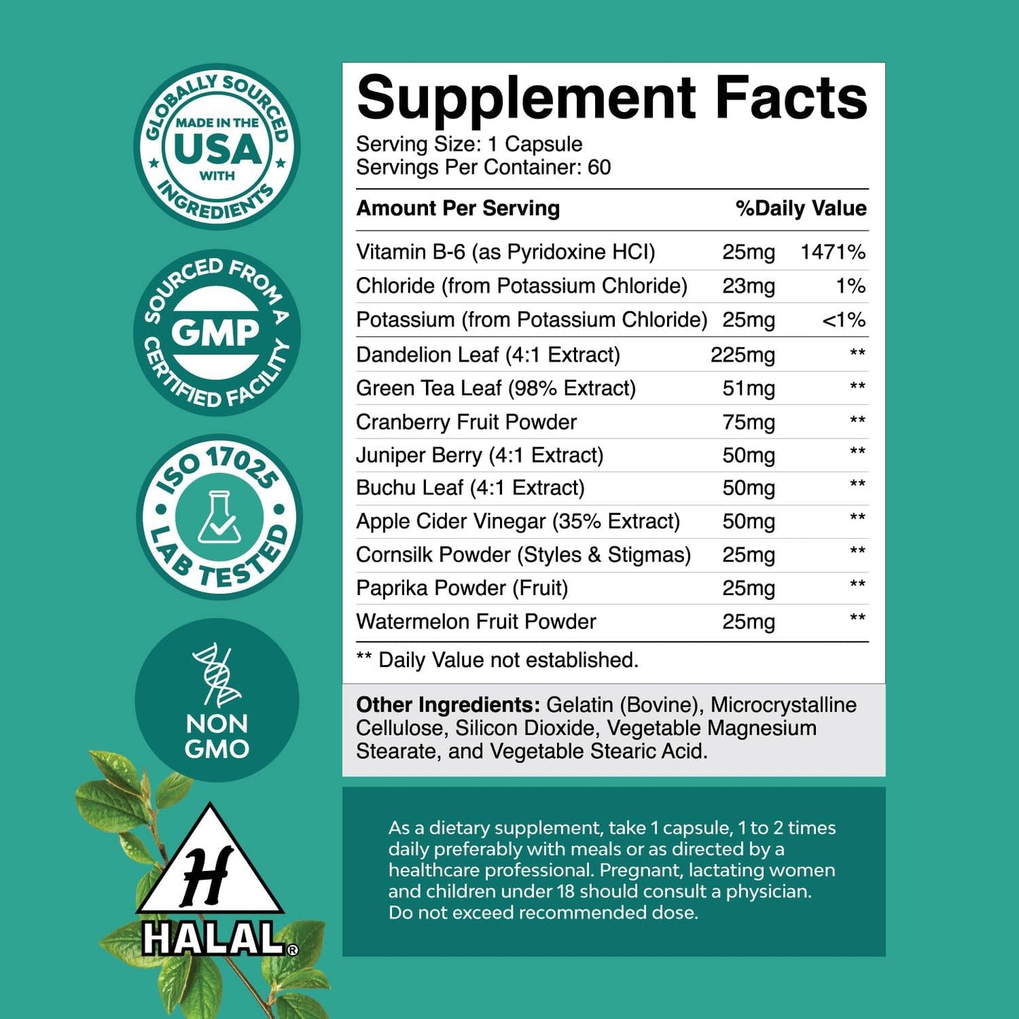 Natural Diuretic Water Away Supplement for Quick Bloating Relief, Reduce Water Retention, Support Weight Loss & Boost Energy - 100% Pure Formula
