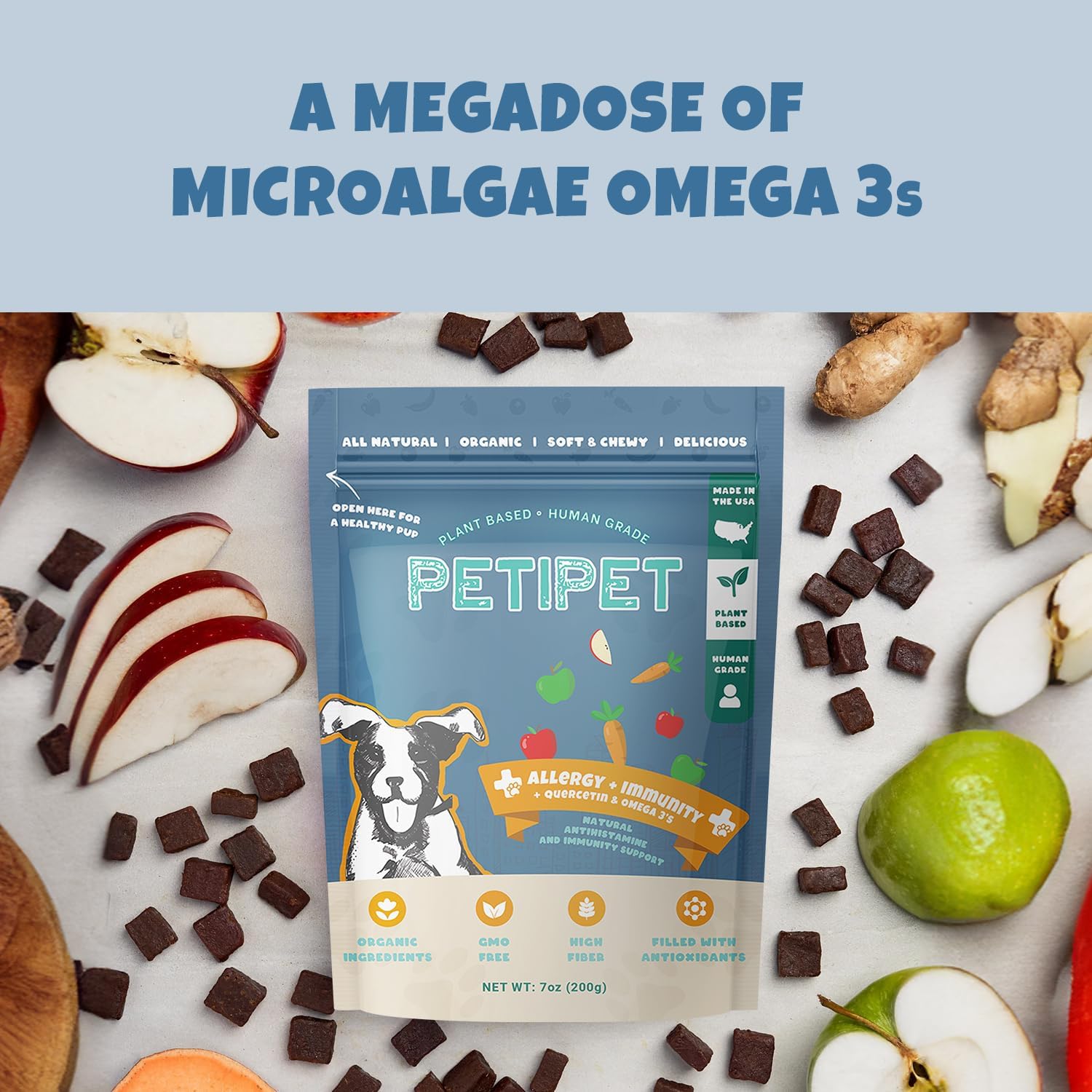 Natural Dog Allergy Relief Chews with Quercetin and Omega 3 - Antihistamine for Itching, Paw Licking, Allergies - Supports Skin Health and Immune System