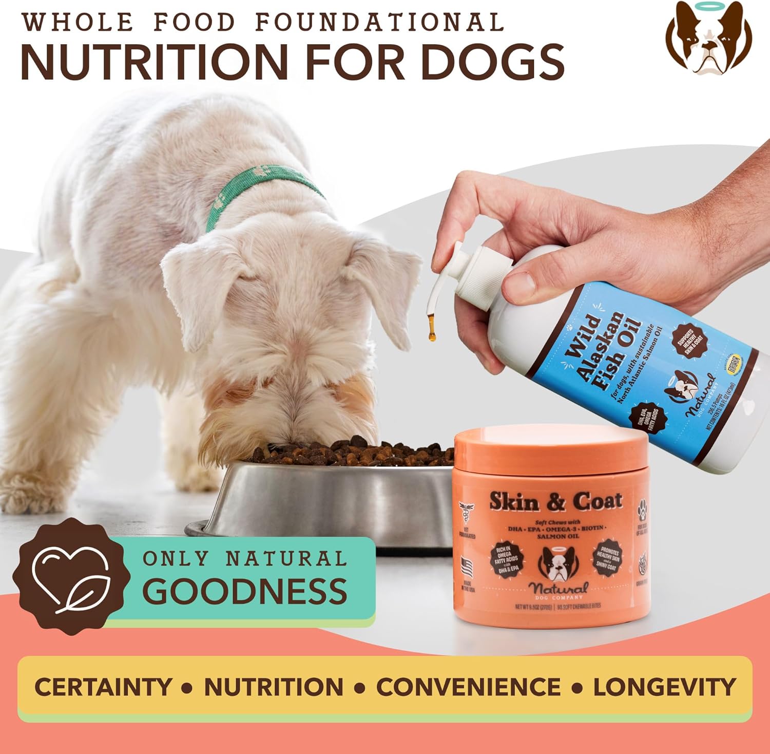 Natural Dog Company Skin and Coat Chews 2-Pack with Salmon & Peas Flavor - Vitamins for Healthy Skin, Coat, Itch Relief, Allergies - Biotin, Vitamin E, Omega 3 Supplement