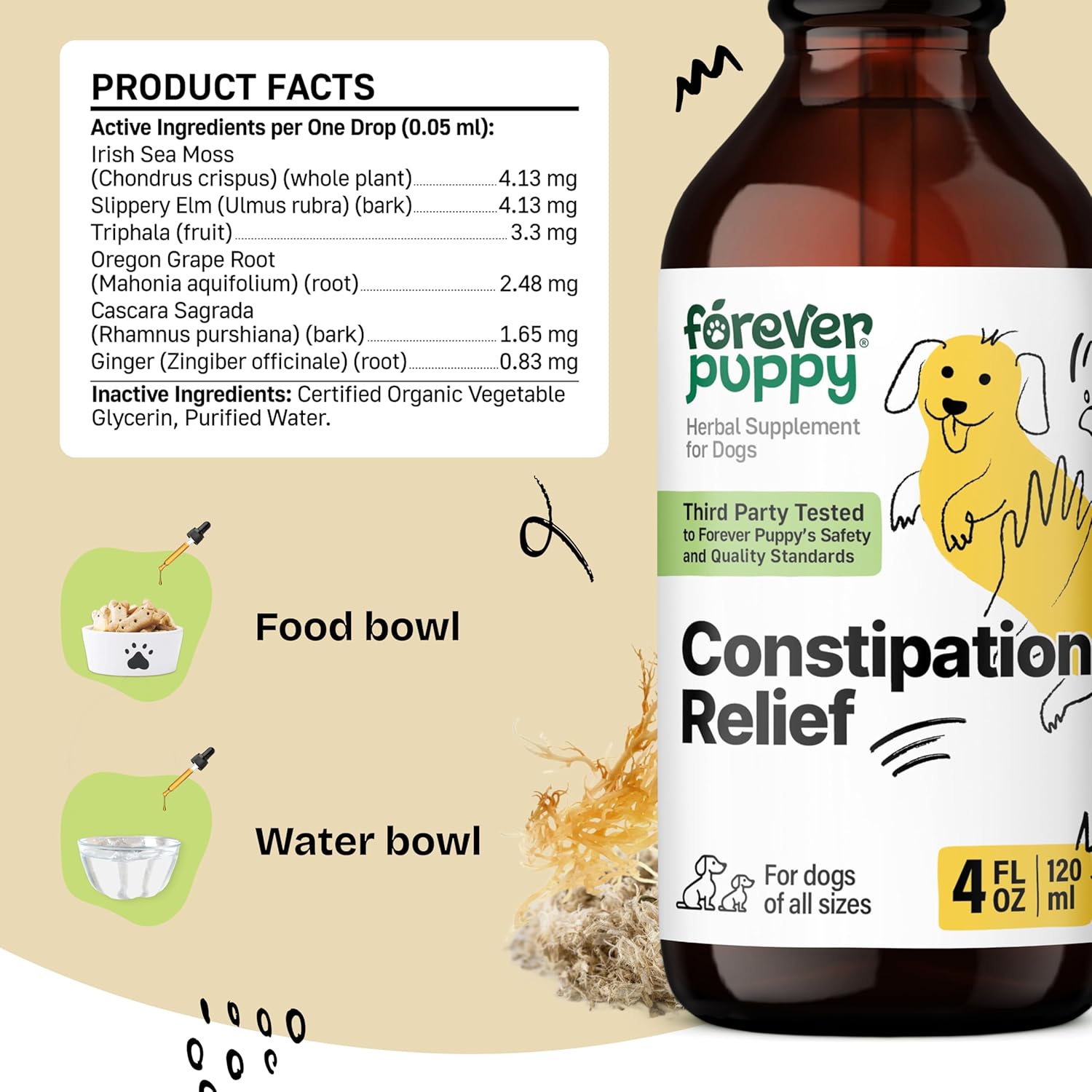Natural Dog Constipation Relief - Stool Ease Supplements with Sea Moss & Slippery Elm - Fiber Vitamins for Digestive Health - All Breeds & Sizes - 4 oz