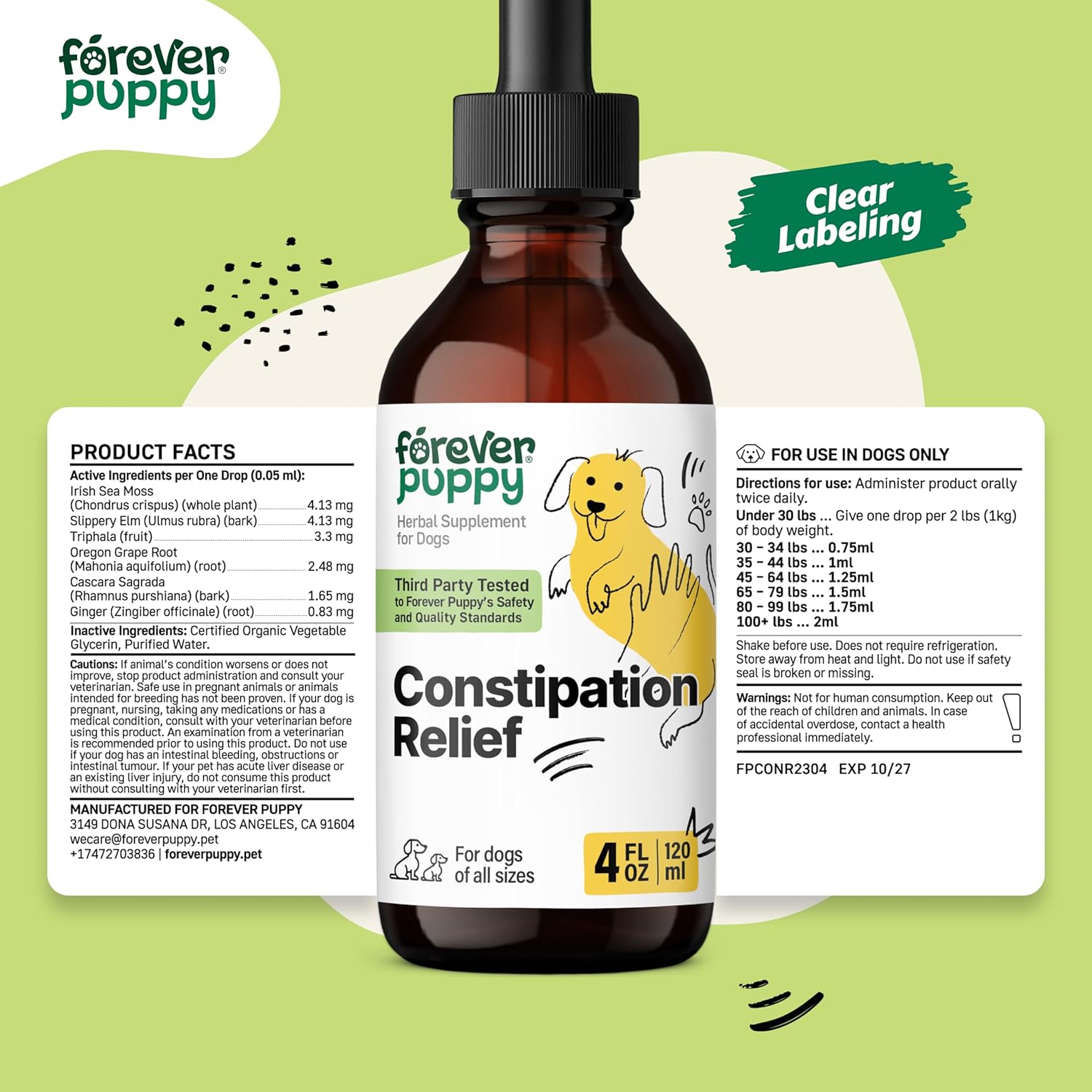 Natural Dog Constipation Relief - Stool Ease Supplements with Sea Moss & Slippery Elm - Fiber Vitamins for Digestive Health - All Breeds & Sizes - 4 oz