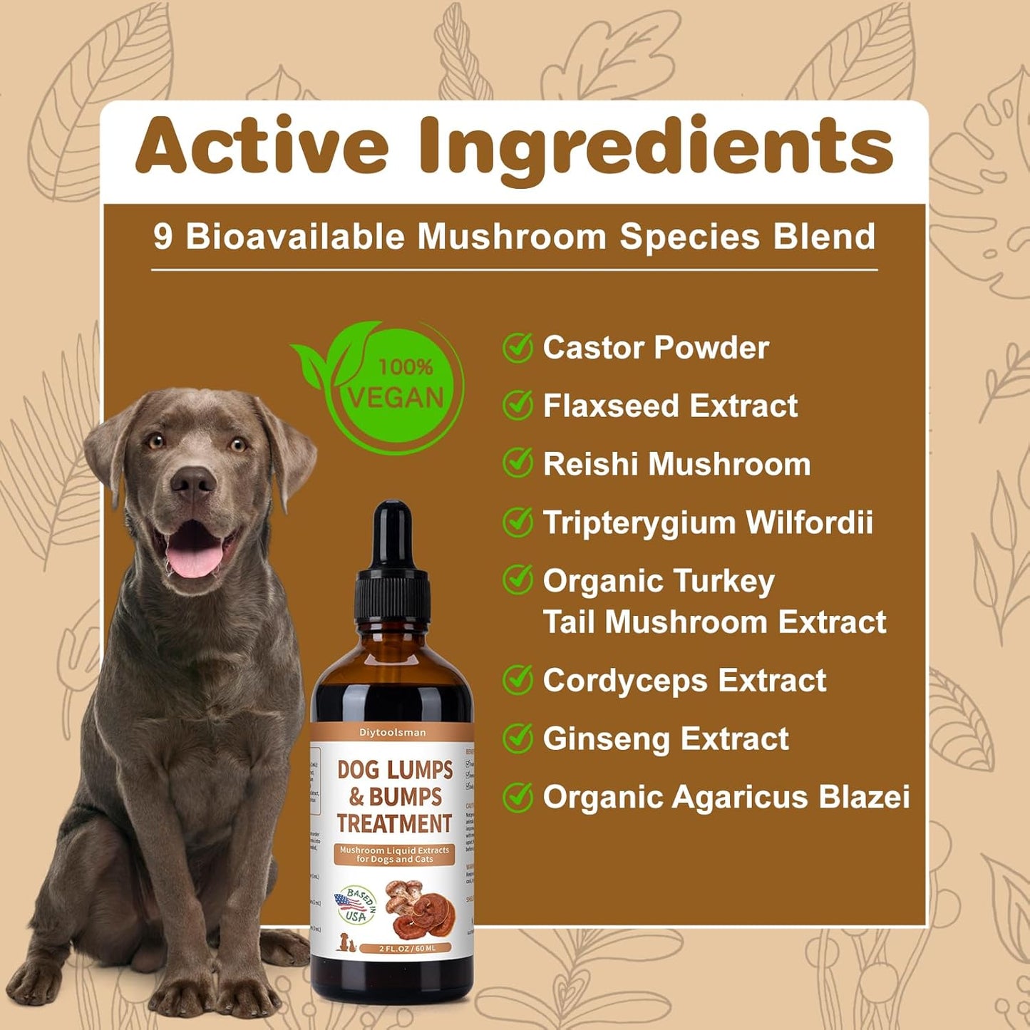 Natural Dog Lipoma Reduction Supplement - Immune Boosting Mushroom Blend for Energy - Reishi & Turkey Tail Mushrooms - 3.52 oz Liquid