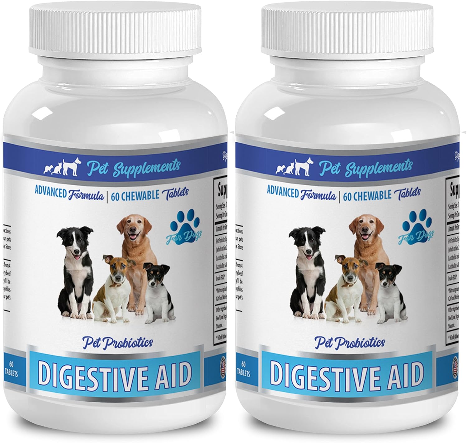 Natural Dog Probiotic Supplement for Bad Breath, Gas, and Allergies - Digestive Aid and Diarrhea Solution - 2 Bottles (120 Treats)