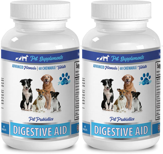 Natural Dog Probiotic Supplement for Bad Breath, Gas, and Allergies - Digestive Aid and Diarrhea Solution - 2 Bottles (120 Treats)