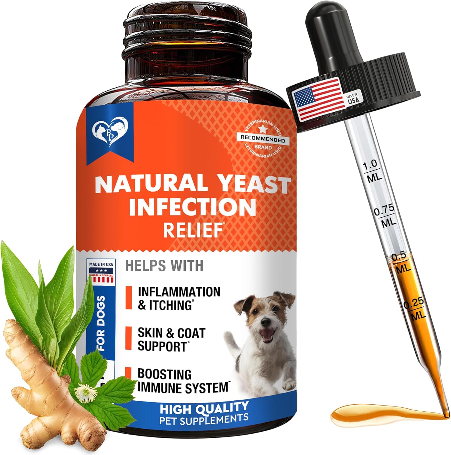 Natural Dog Yeast Infection Relief Drops for Itchy Ears, Skin & Allergies - Anti Itch Treatment, Reduces Inflammation - Herbal Supplement, Made in USA