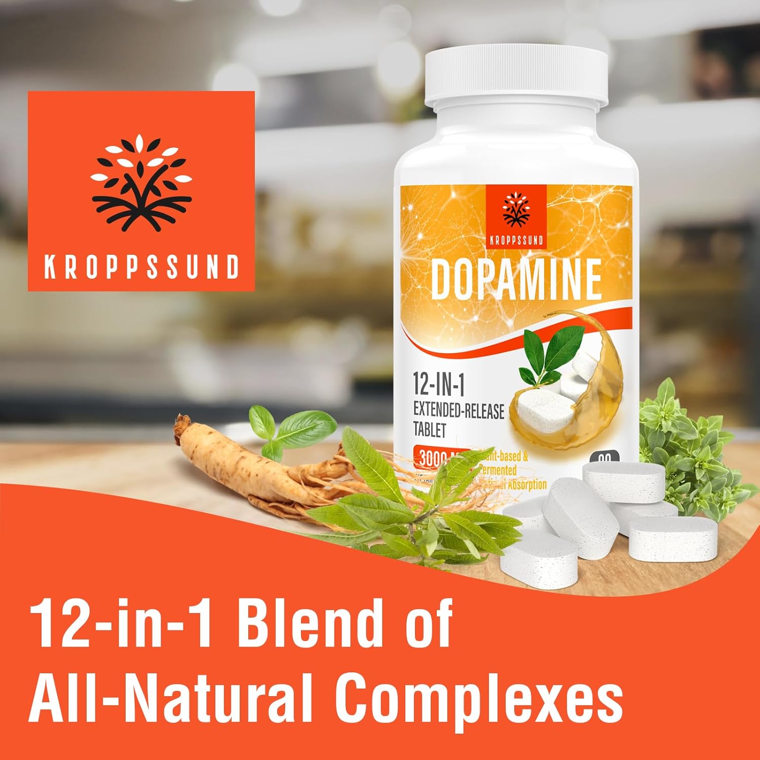 Natural Dopamine Supplement - 180 Tablets (2 Bottles) by Kroppssund