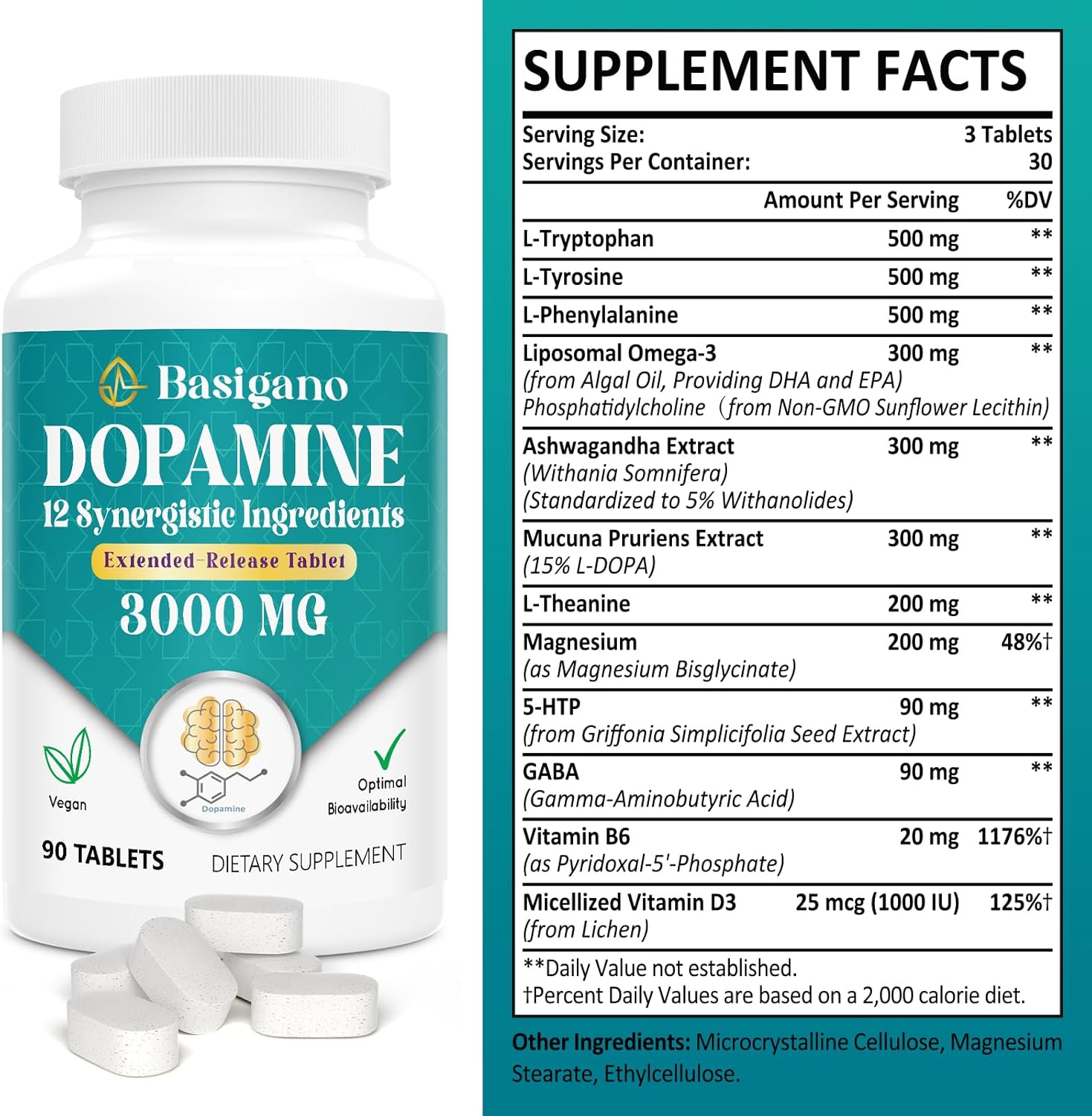 Natural Dopamine Supplement for Energy, Focus, Motivation, Mental Clarity, Mood, Stress Relief - Non-GMO, Gluten-Free - 90 Tablets