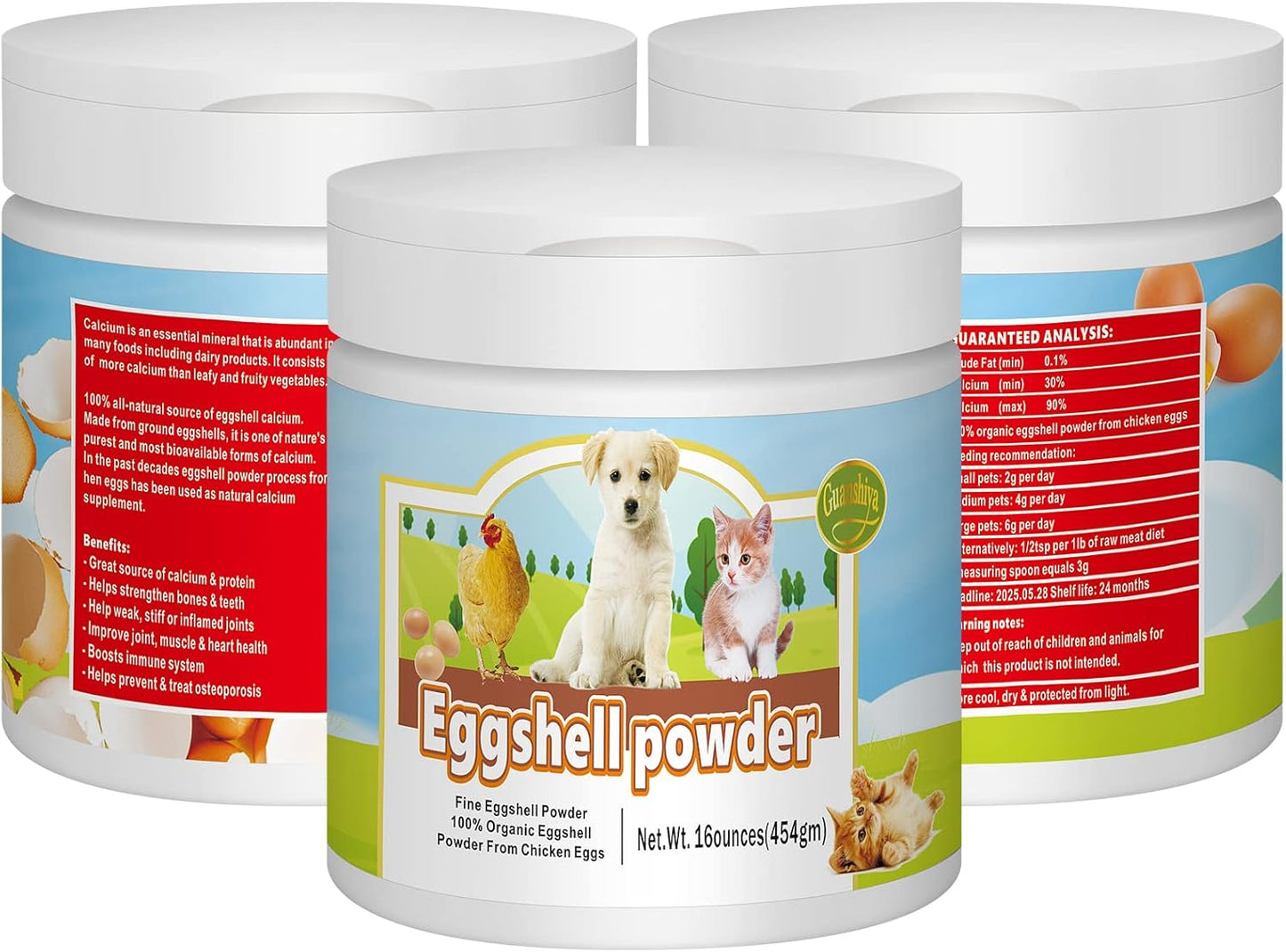 Natural Eggshell Powder Calcium Supplement for Pets (16 oz) - Ideal for Osteoporosis & Whelping - Safe Bone Meal Alternative - Strengthens Bones, Joints, & Teeth