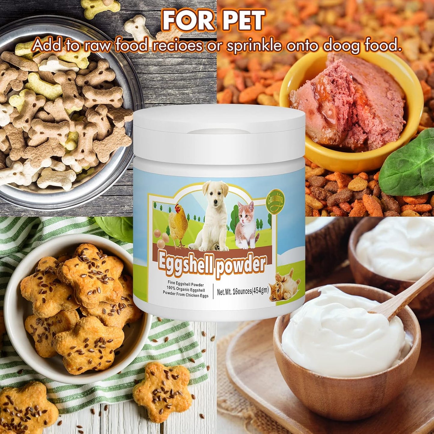 Natural Eggshell Powder Calcium Supplement for Pets (16 oz) - Ideal for Osteoporosis & Whelping - Safe Bone Meal Alternative - Strengthens Bones, Joints, & Teeth