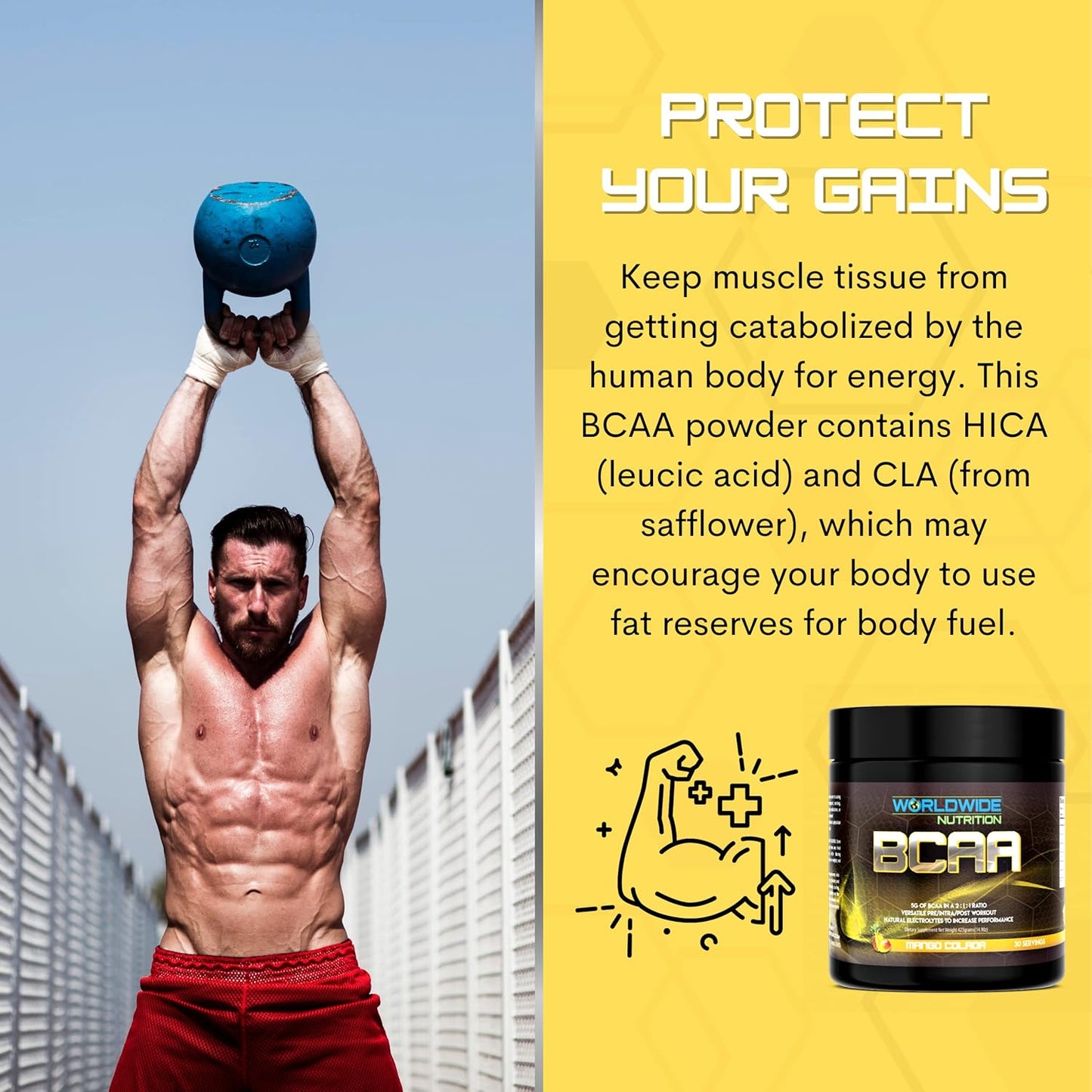 Natural Electrolyte BCAA Powder Supplement with Mango Colada Flavor - Pre Intra Post Workout Energy Drink for Men and Women - 30 Servings