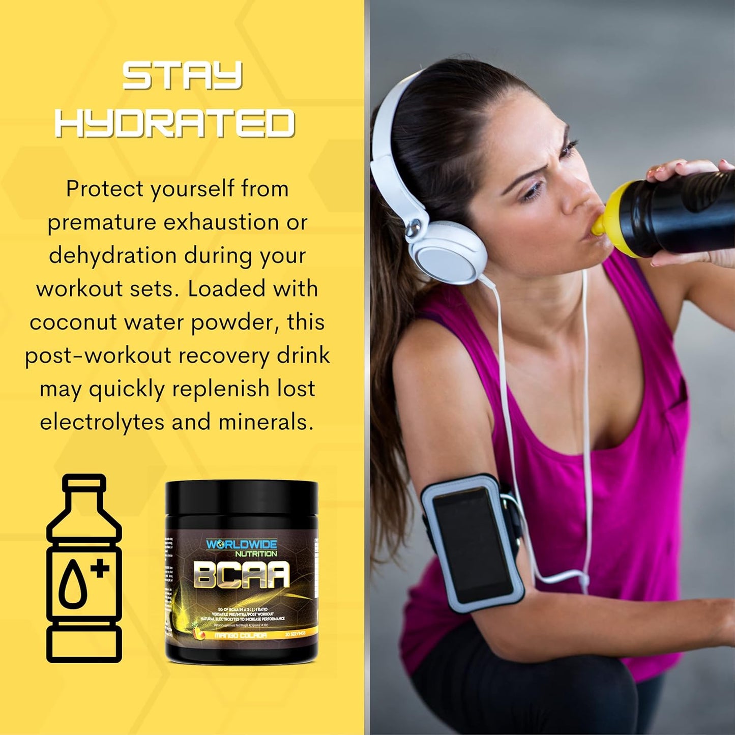 Natural Electrolyte BCAA Powder Supplement with Mango Colada Flavor - Pre Intra Post Workout Energy Drink for Men and Women - 30 Servings