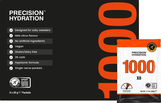 Natural Electrolyte Powder Packets for Precision Hydration - Multi Strength, Waterproof Servings - Gluten Free, 8 Packets, 1000mg/L-Orange