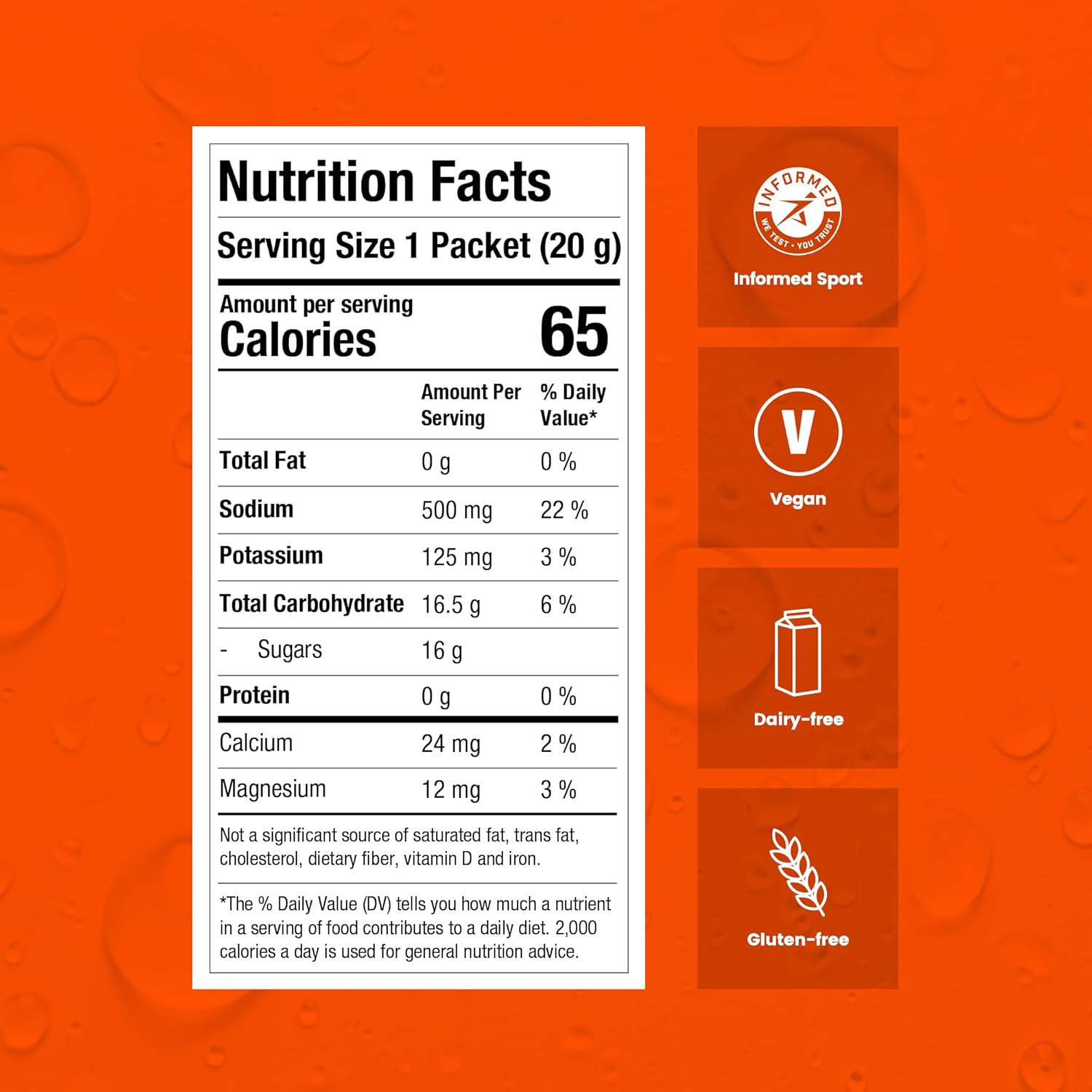 Natural Electrolyte Powder Packets for Precision Hydration - Multi Strength, Waterproof Servings - Gluten Free, 8 Packets, 1000mg/L-Orange