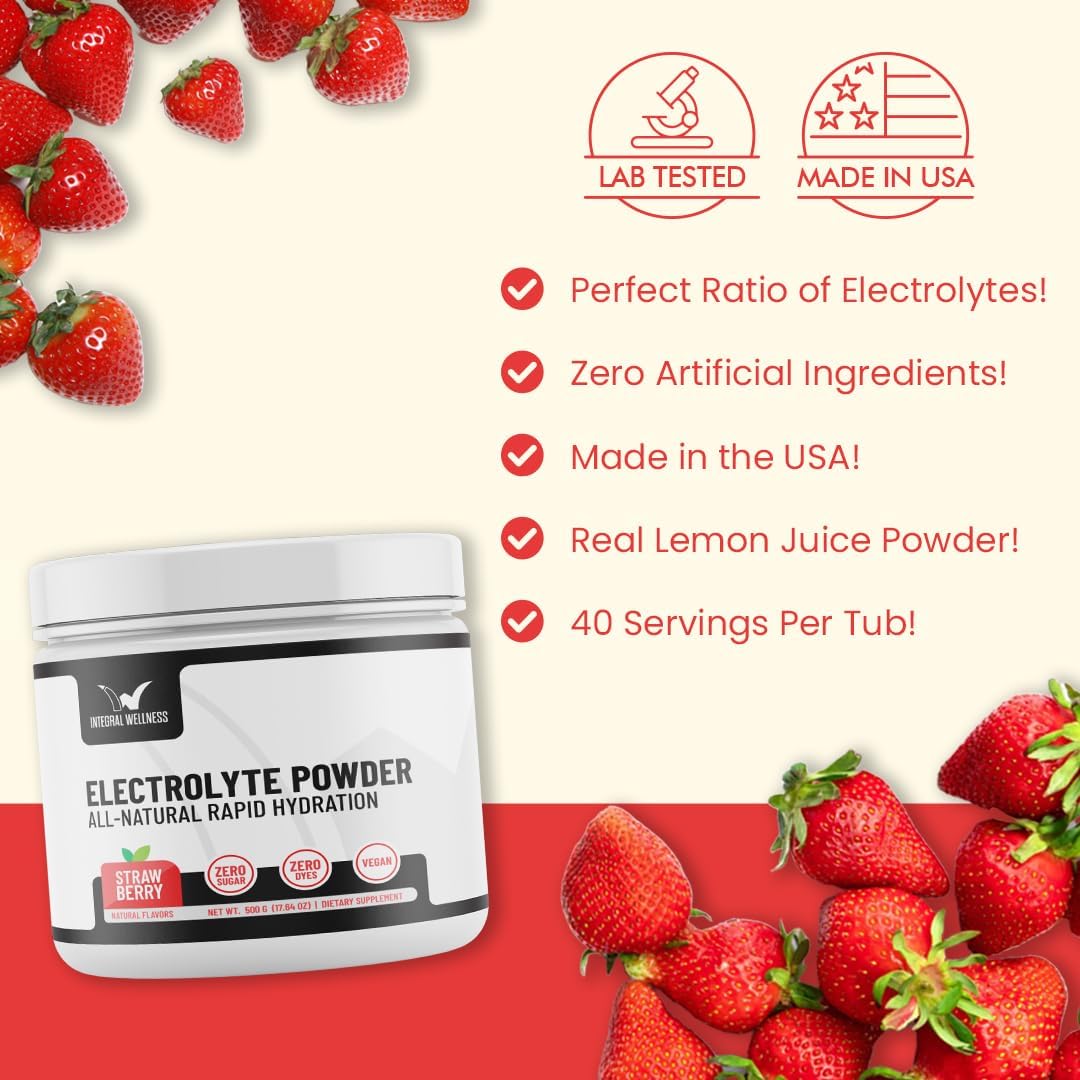 Natural Electrolyte Powder with Real Fruit Juice - 40 Servings, Salt-Based Formula, No Artificial Ingredients, 3rd Party Tested for Integral Wellness Benefits