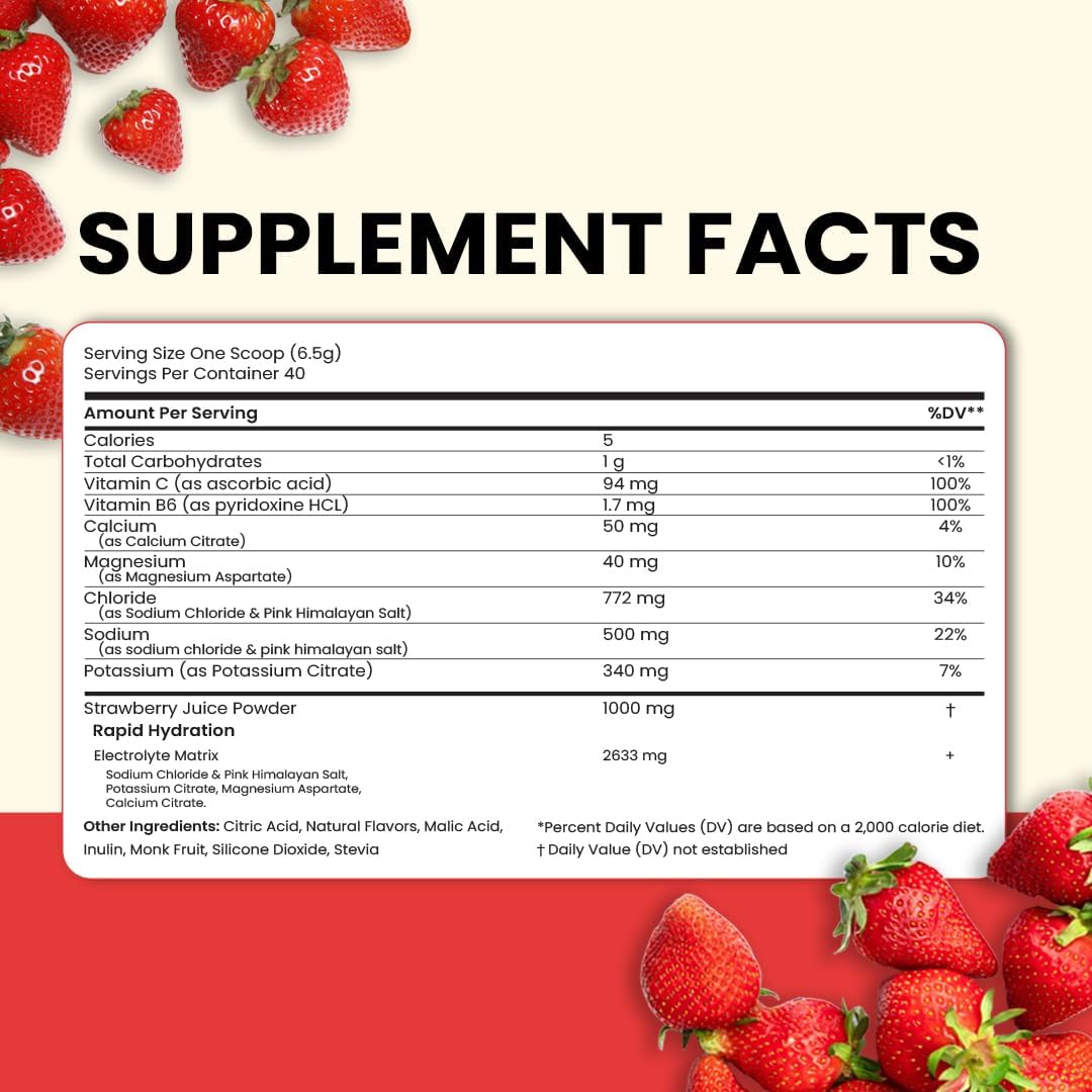 Natural Electrolyte Powder with Real Fruit Juice - 40 Servings, Salt-Based Formula, No Artificial Ingredients, 3rd Party Tested for Integral Wellness Benefits