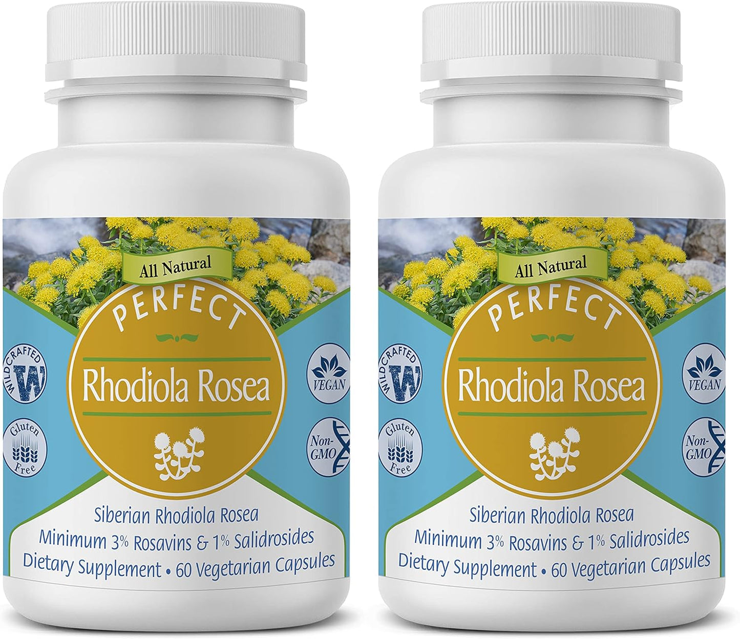 Natural Energy and Focus Boosting Supplement: Perfect Rhodiola Rosea Capsules - 60 Count (2 Pack)