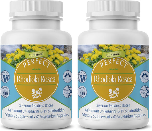 Natural Energy and Focus Boosting Supplement: Perfect Rhodiola Rosea Capsules - 60 Count (2 Pack)