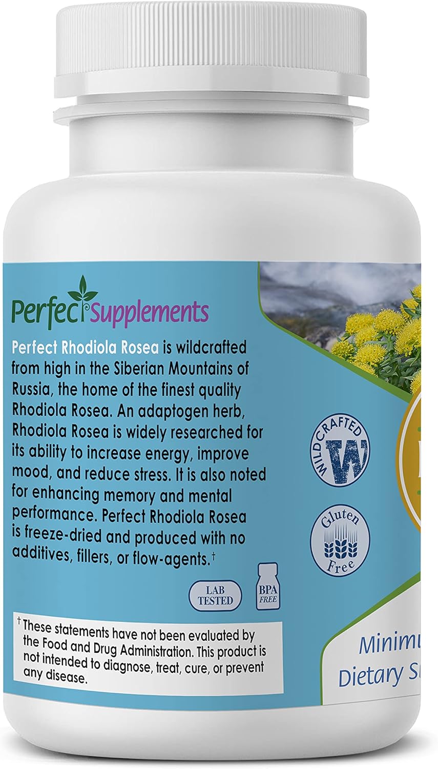 Natural Energy and Focus Boosting Supplement: Perfect Rhodiola Rosea Capsules - 60 Count (2 Pack)