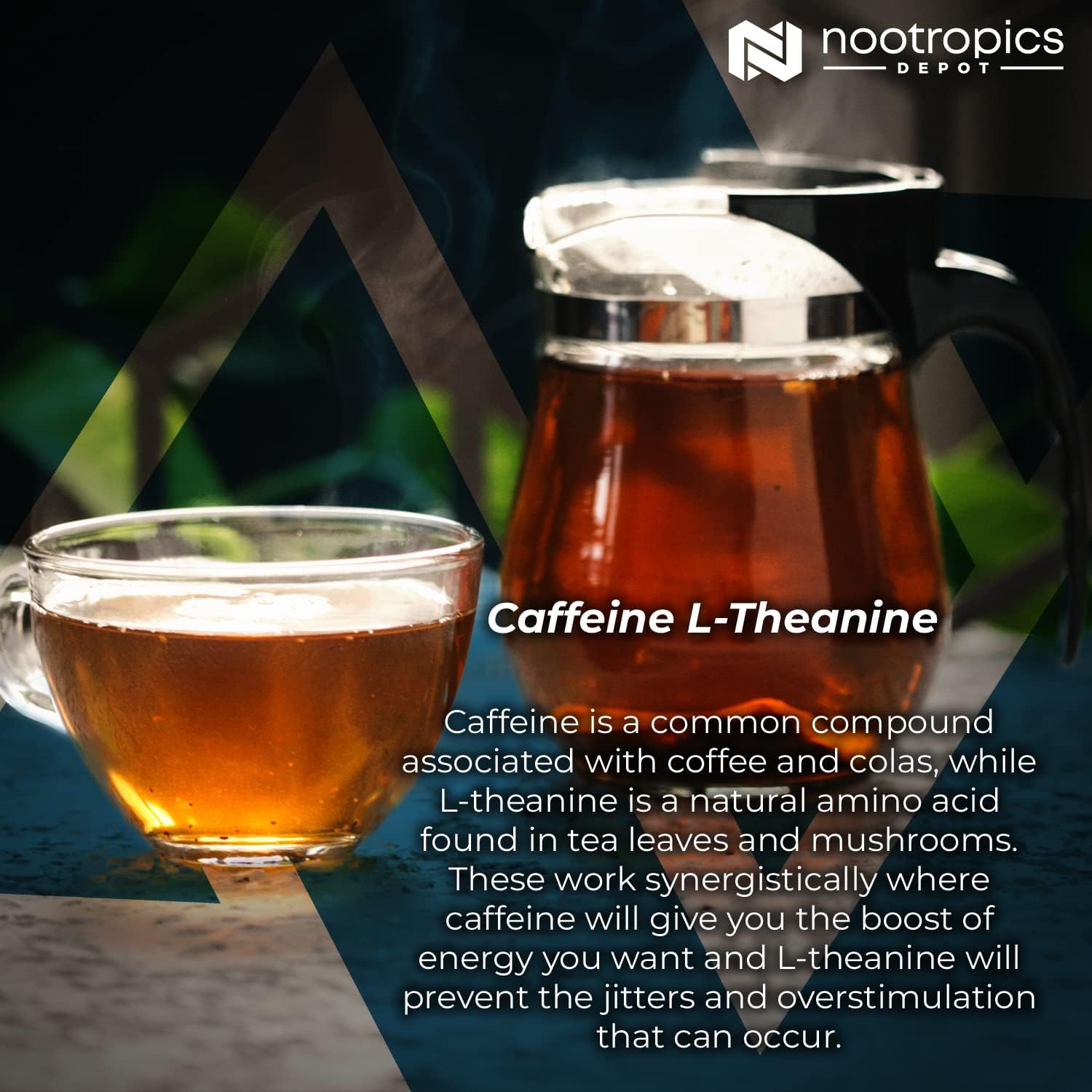 Natural Energy and Focus Supplement | Nootropics Depot Caffeine + L-Theanine Capsules | 60 Ct | 200mg Caffeine + 100mg L-Theanine | Mental Alertness + Boost