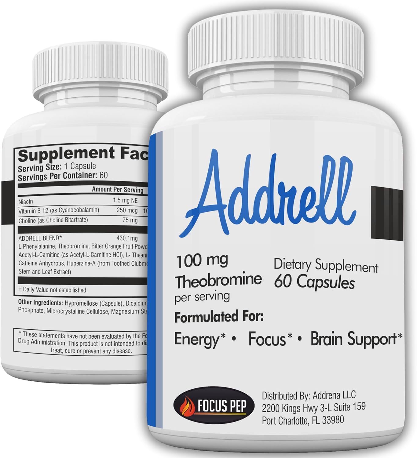 Natural Energy and Focus Supplement Pills for Mental Clarity - 60 Capsules
