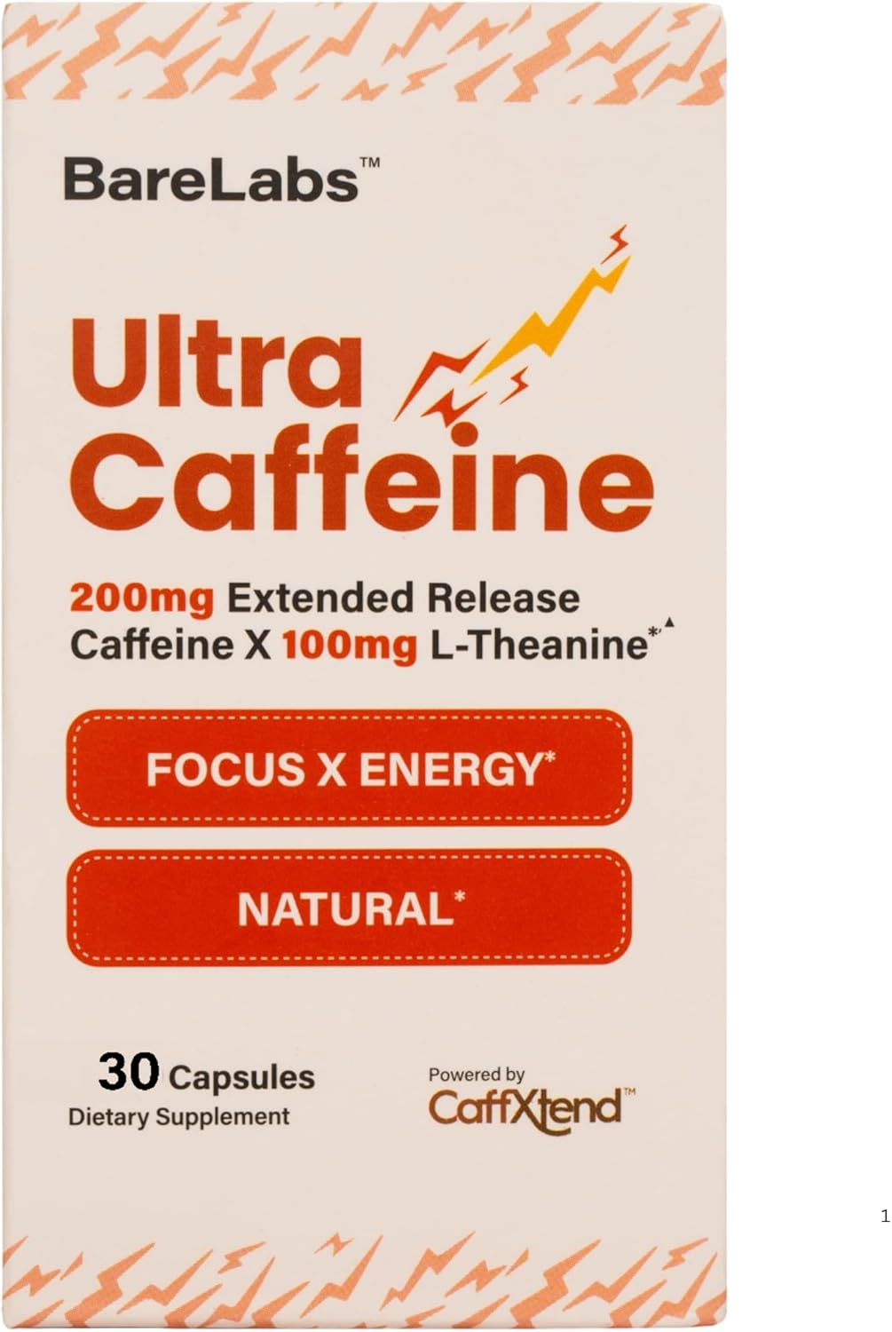 Natural Energy Boost Supplement with 200mg Caffeine + 100mg L-Theanine, Extended Release Formula for Sustained Alertness - 30 Capsules