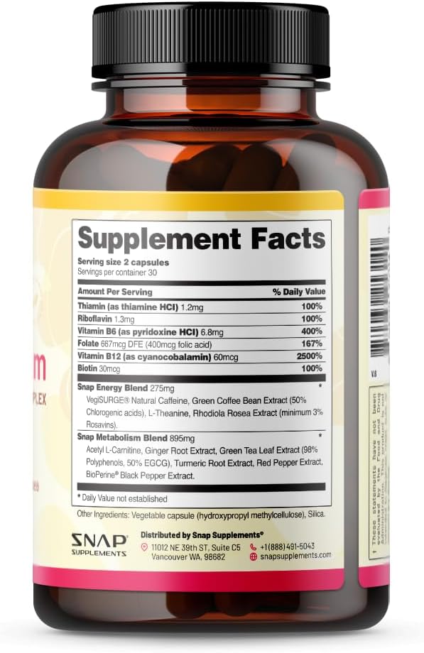 Natural Energy Boosting Supplements for Women and Men - Metabolism Support, Stress Relief, Mood Enhancement - Ginger, Turmeric, Rhodiola Rosea - 60 Capsules