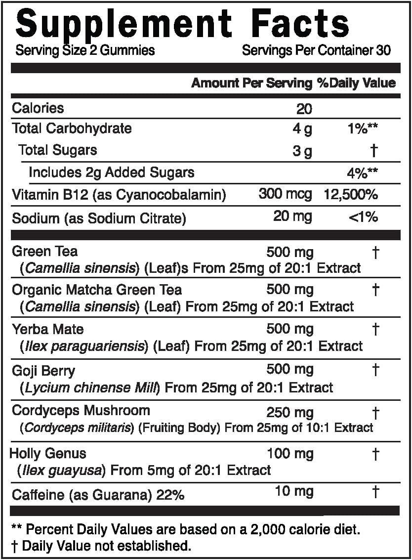 Natural Energy Gummies with Vitamin B12, Sleep Aid, Women's Multivitamin - Peach Flavor - 60 Count