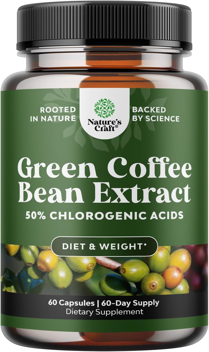 Natural Energy Supplement: Green Coffee Bean Extract with 50% Chlorogenic Acid for Heart Health, Mental Focus, and Size Reduction - Natures Craft