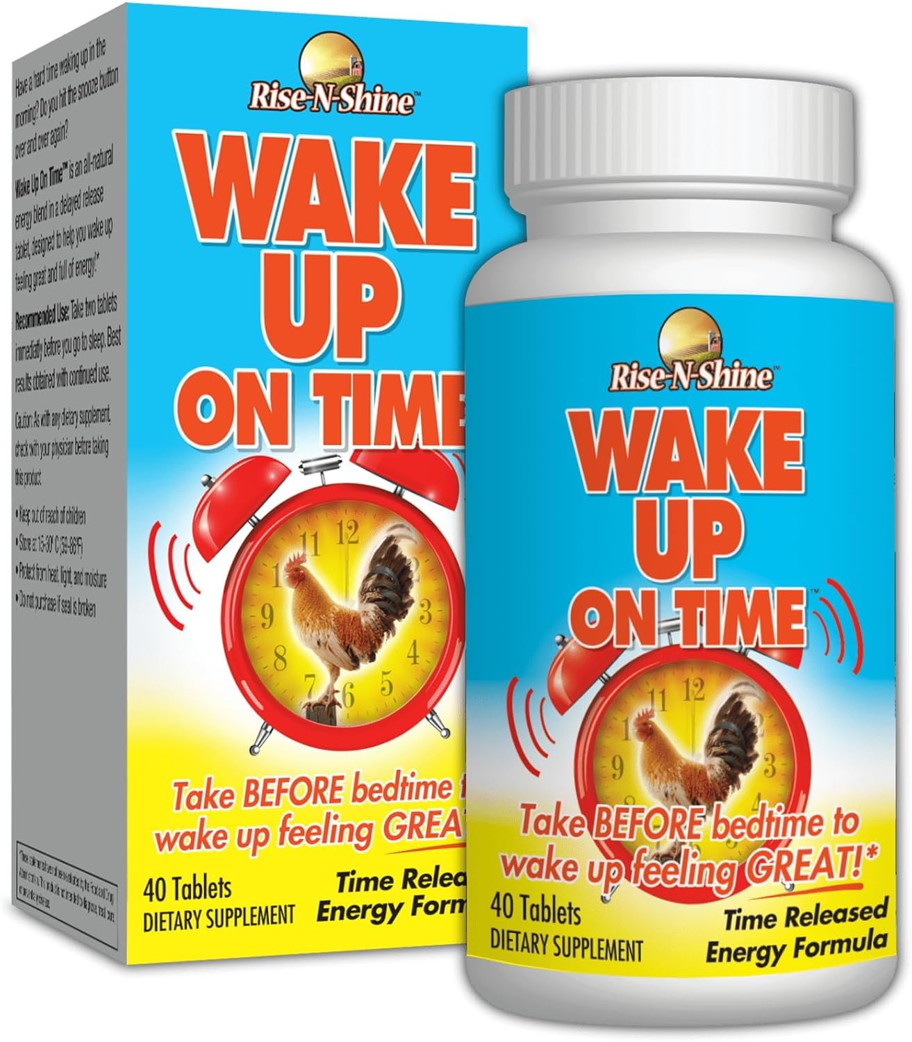 Natural Energy Supplement Tablets for Morning Alertness & Focus - Boost Productivity with Rise-N-Shine Wake Up On Time - 40 Count