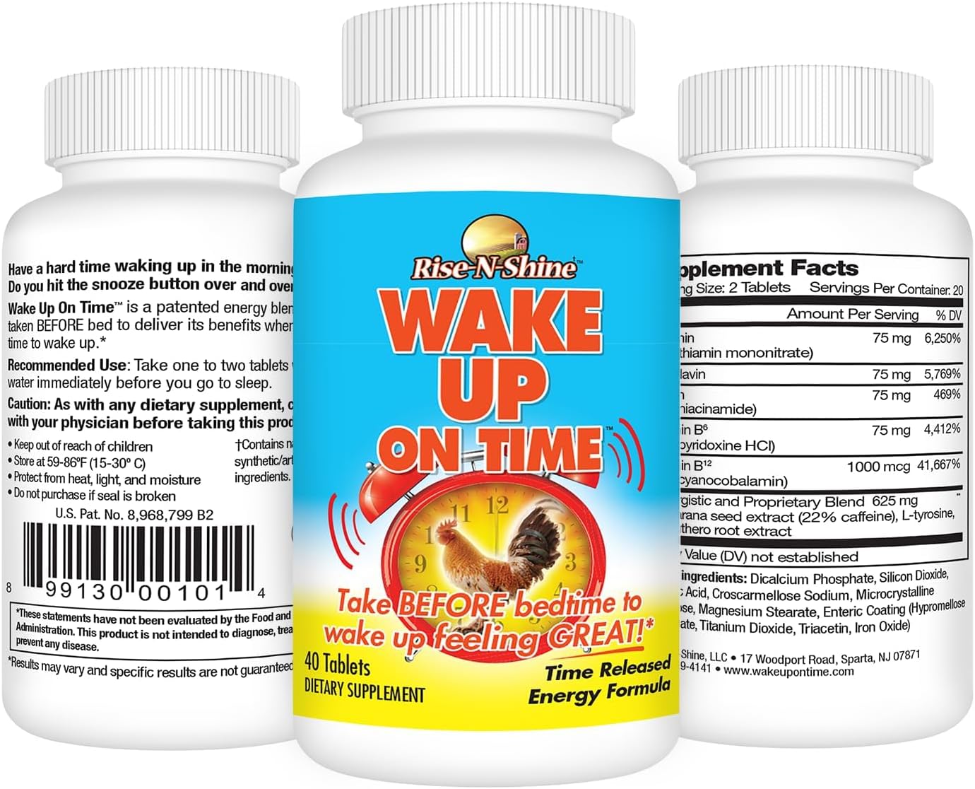 Natural Energy Supplement Tablets for Morning Alertness & Focus - Boost Productivity with Rise-N-Shine Wake Up On Time - 40 Count