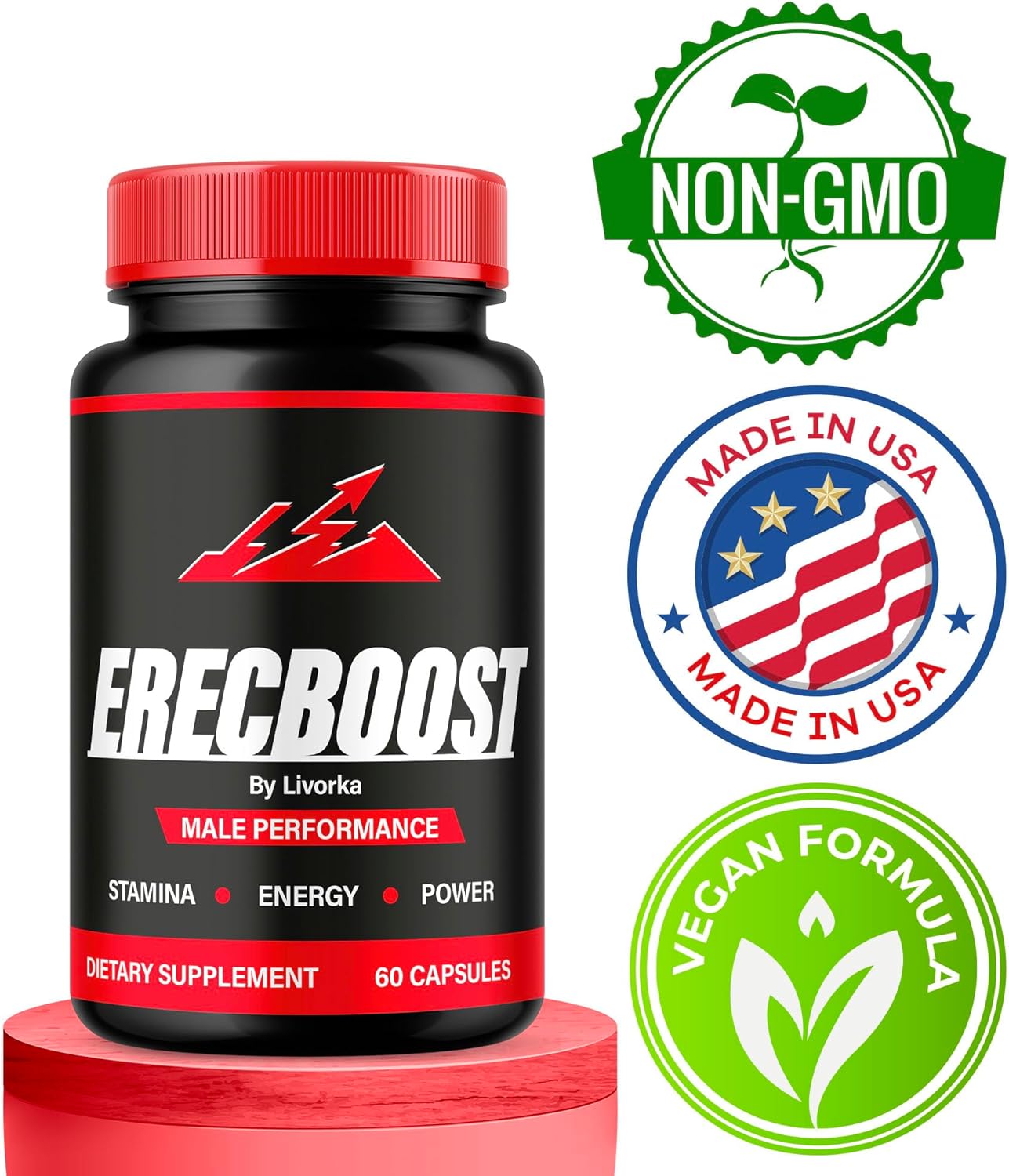 Natural Erecboost Capsules for Men - Advanced Formula with 60 Pills