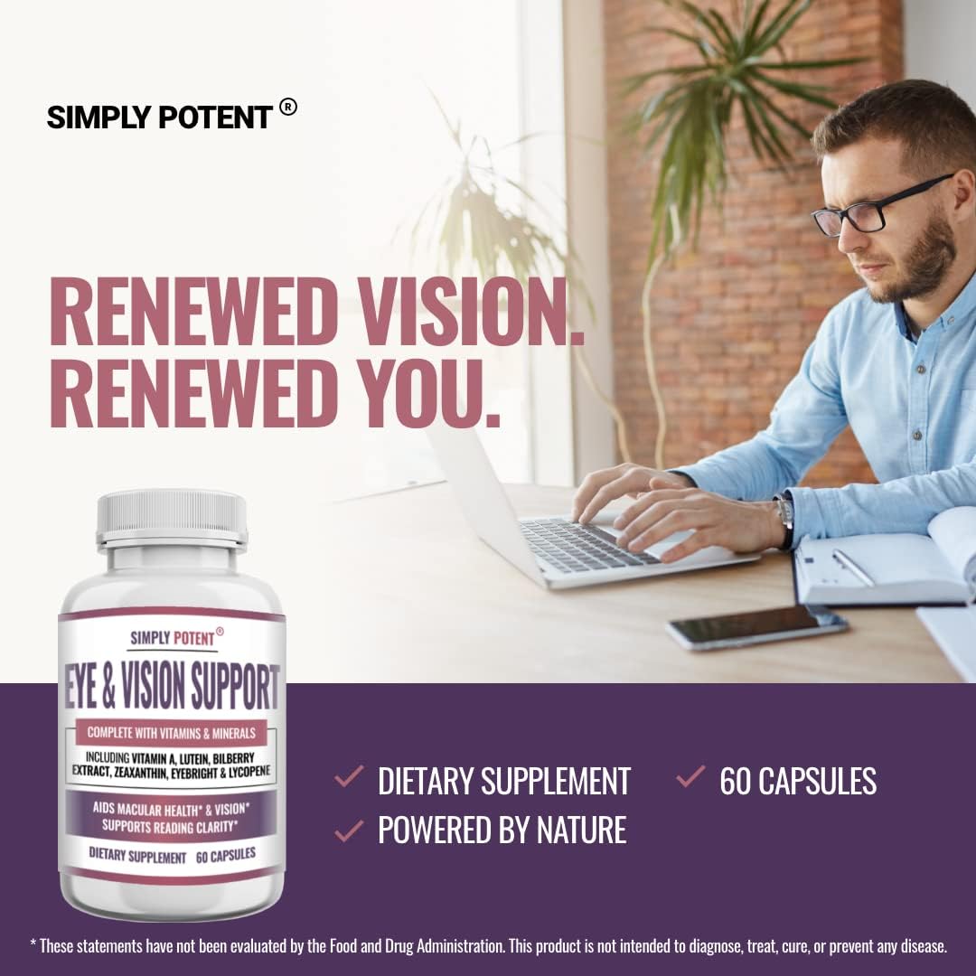 Natural Eye Health Supplement for Adults with Lutein, Zeaxanthin, Bilberry Extract, Eyebright, and Lycopene - 60 Capsules