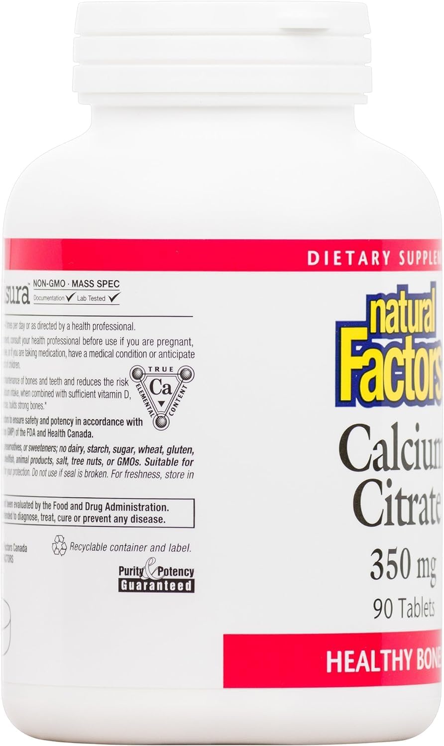 Natural Factors Calcium Citrate Tablets - Supports Bone and Dental Health, 90 Tablets