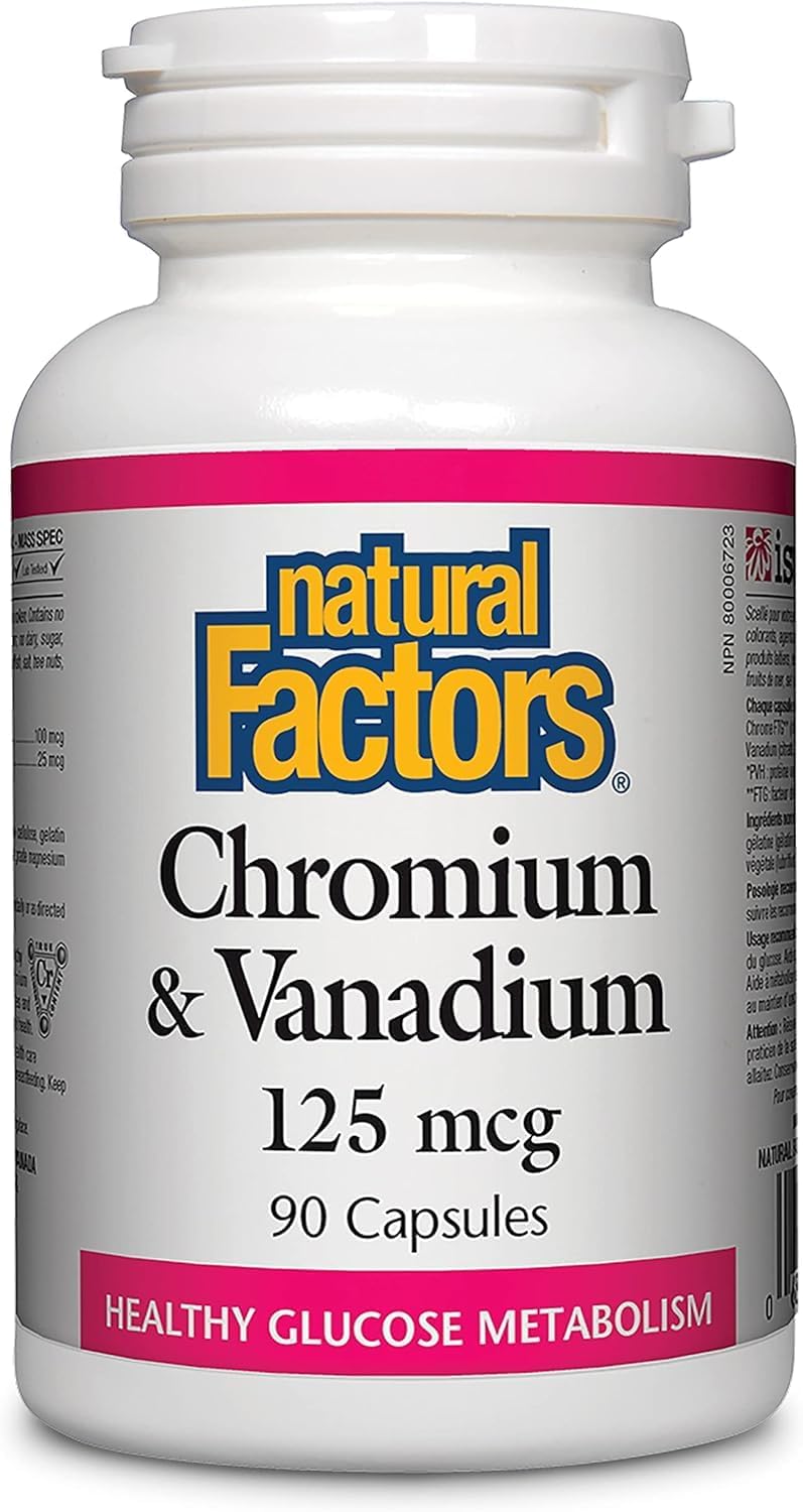 Natural Factors Chromium & Vanadium 125 mcg Capsules for Healthy Metabolism - 90 Count