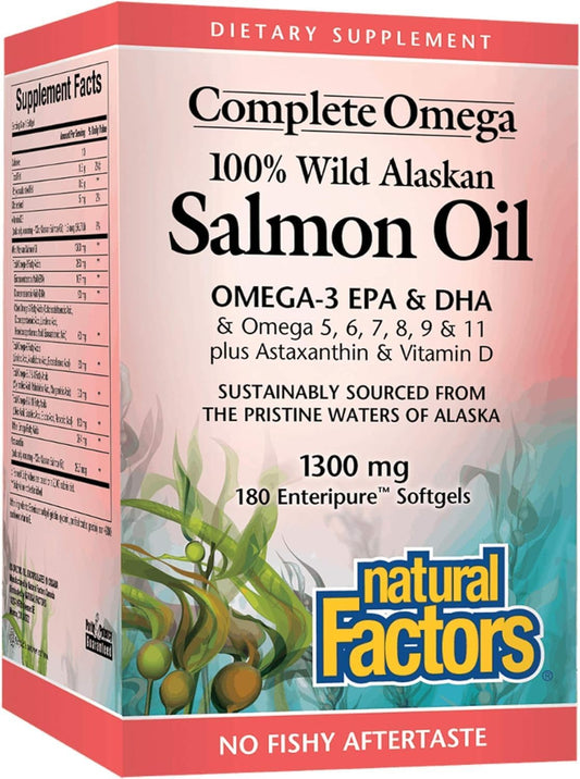 Natural Factors Complete Omega Wild Alaskan Salmon Oil Softgels - 180 Servings of Heart and Brain Health Support with DHA and EPA Omega-3