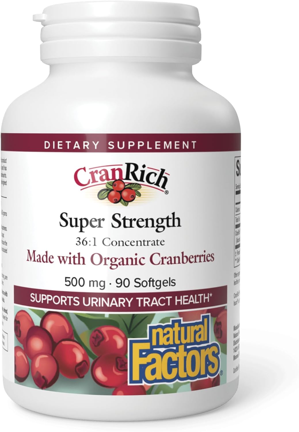 Natural Factors CranRich Super Strength Cranberry Concentrate Softgels - Antioxidant Urinary Tract Support - Non-GMO - 90 Servings