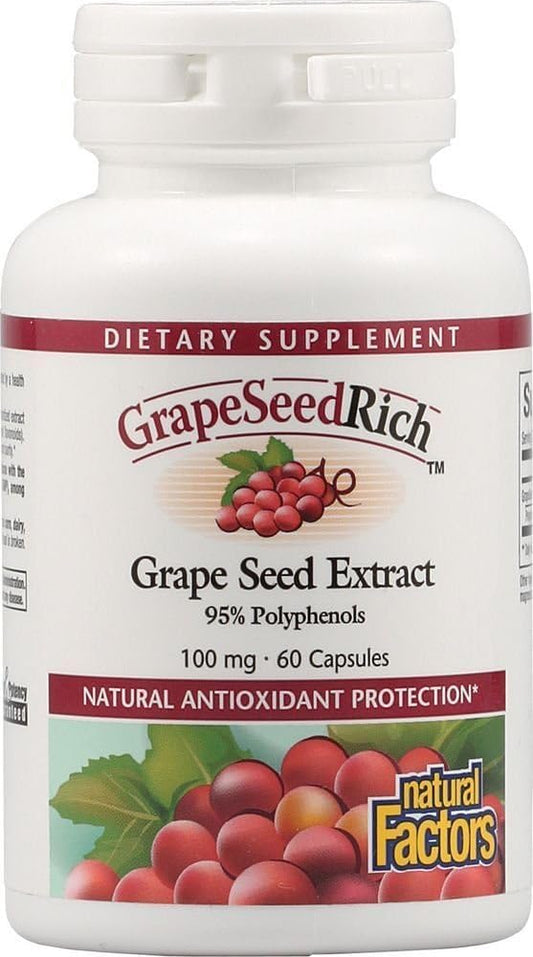 Natural Factors GrapeSeedRich - Powerful Antioxidant Support with Grape Seed Extract, 60 Vegan Capsules