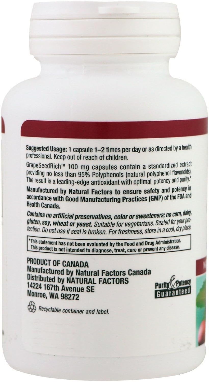 Natural Factors GrapeSeedRich - Powerful Antioxidant Support with Grape Seed Extract, 60 Vegan Capsules