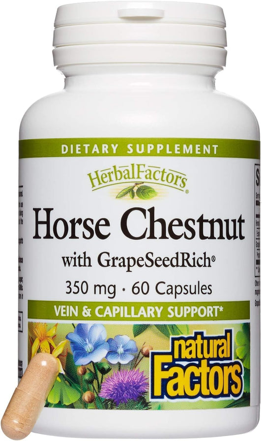 Natural Factors HerbalFactors Horse Chestnut with GrapeSeedRich - Antioxidant Support for Healthy Circulation and Veins - 60 Capsules
