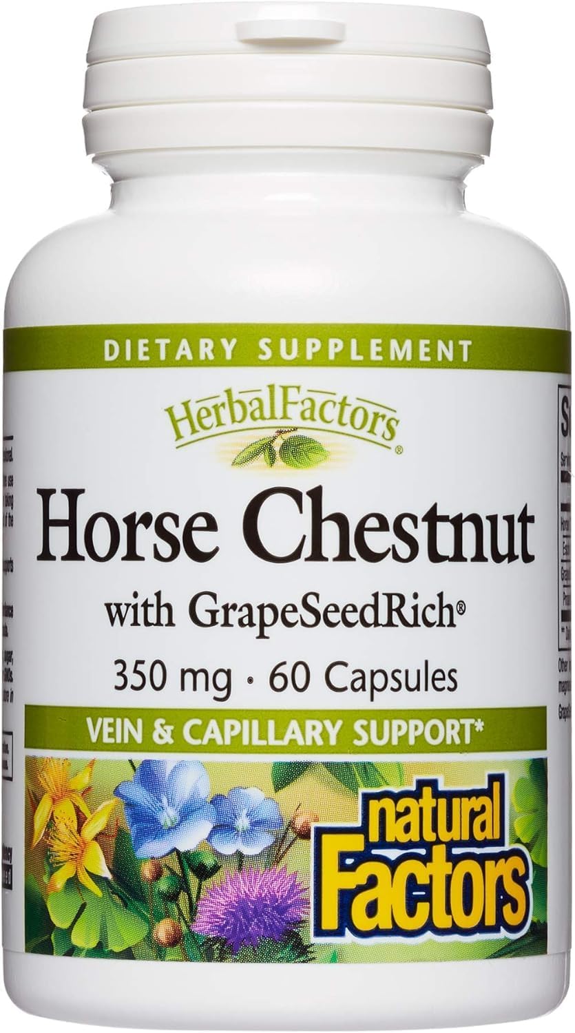Natural Factors HerbalFactors Horse Chestnut with GrapeSeedRich - Antioxidant Support for Healthy Circulation and Veins - 60 Capsules