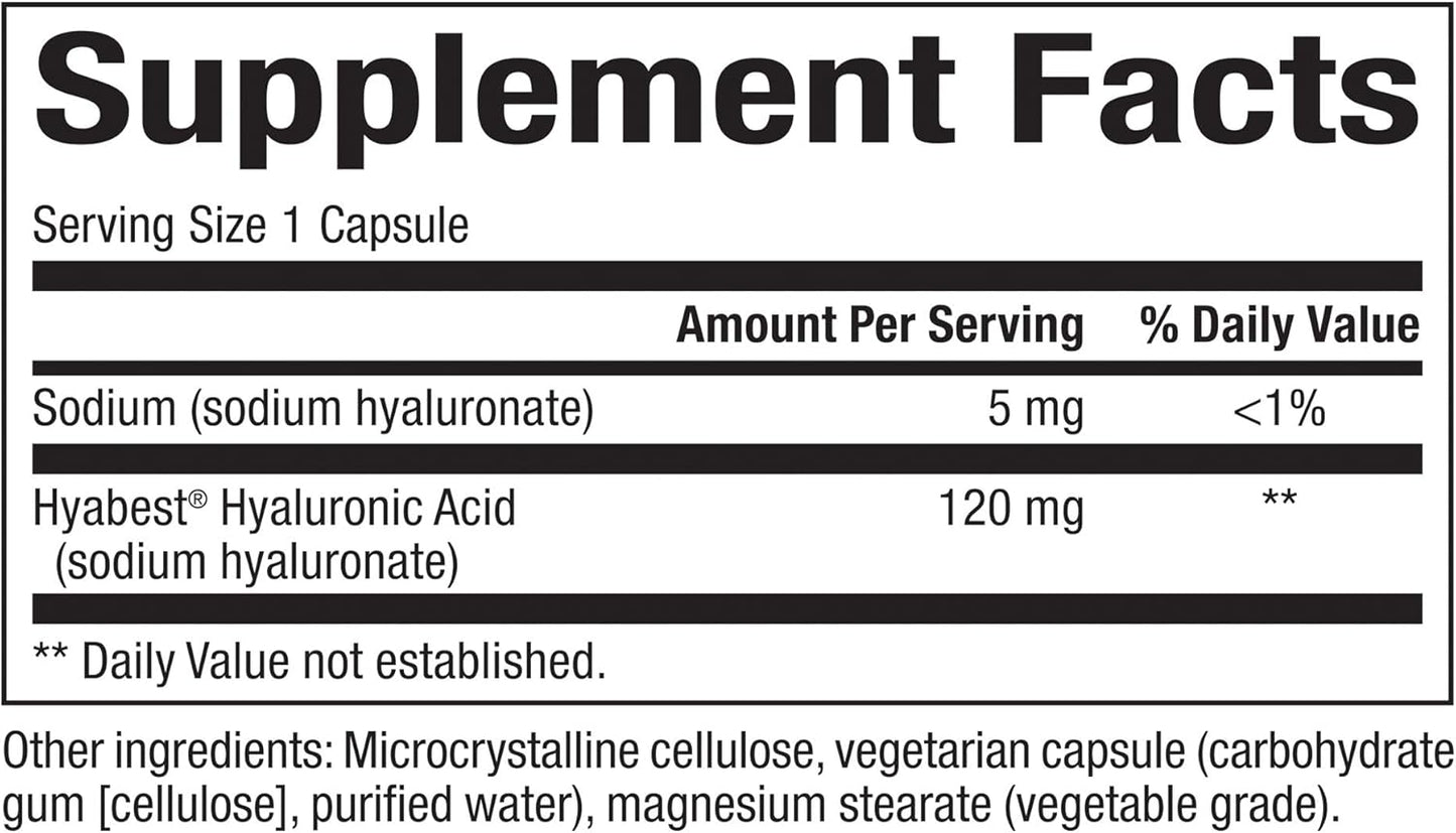 Natural Factors Hyabest Hyaluronic Acid Capsules - Vegan Joint & Skin Support Formula (60 Count)
