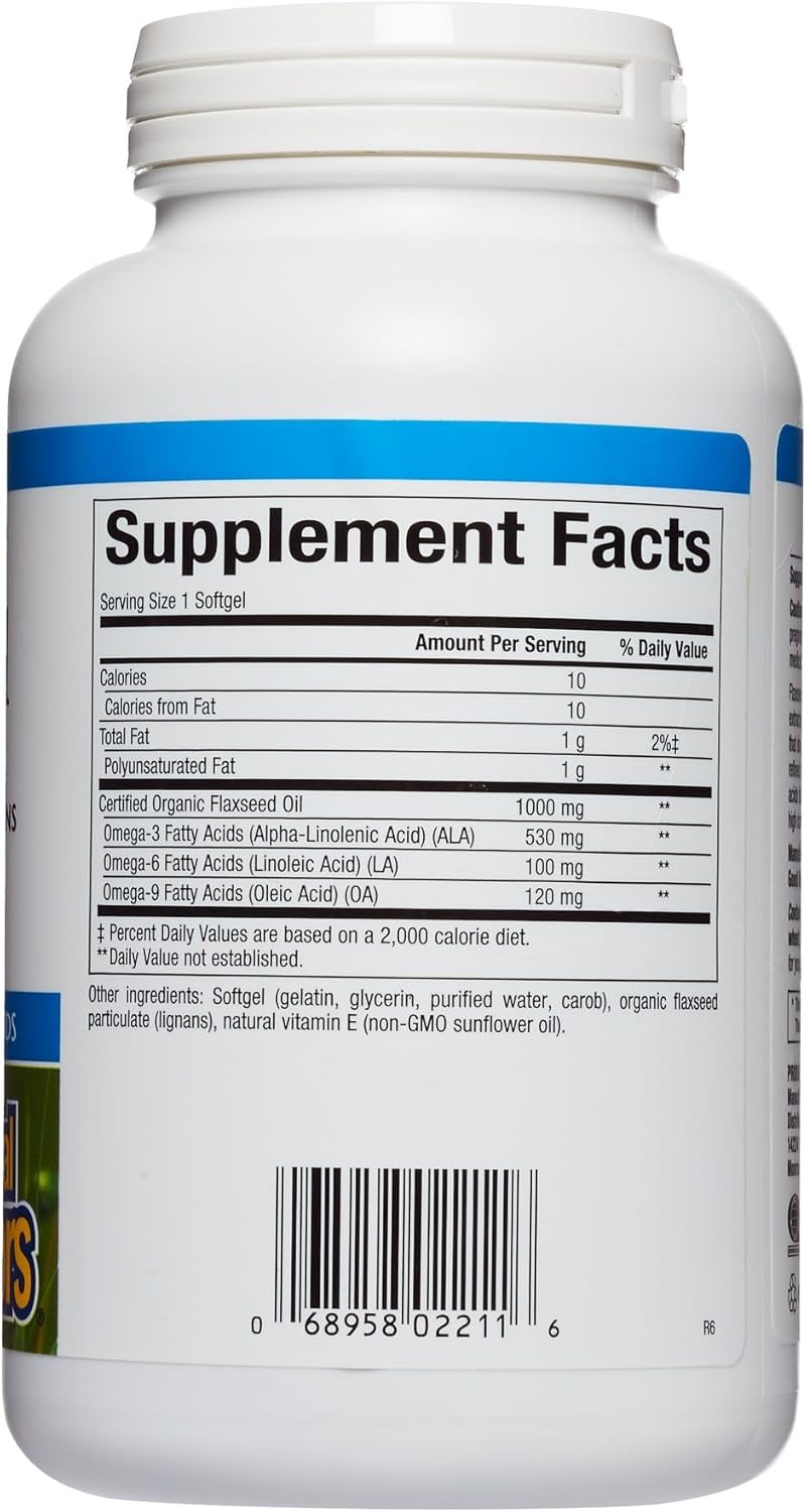 Natural Factors Omega Factors Flaxseed Oil Softgels - Omega-3, 6, 9 Fatty Acids for Overall Health - 180 Servings