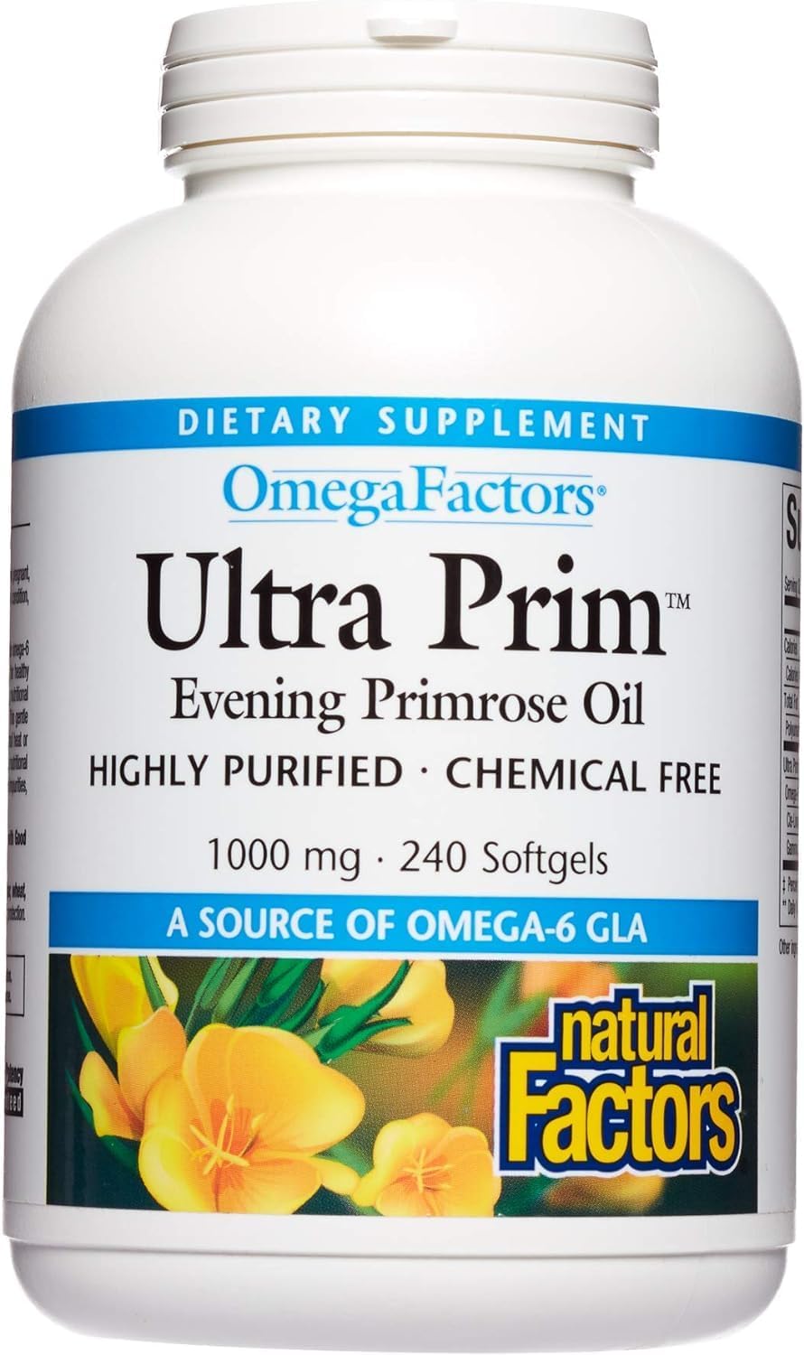 Natural Factors Omega Factors Ultra Prim Evening Primrose Oil Softgels - 240 Servings for Women's & Immune Health, Rich in Omega-6 GLA